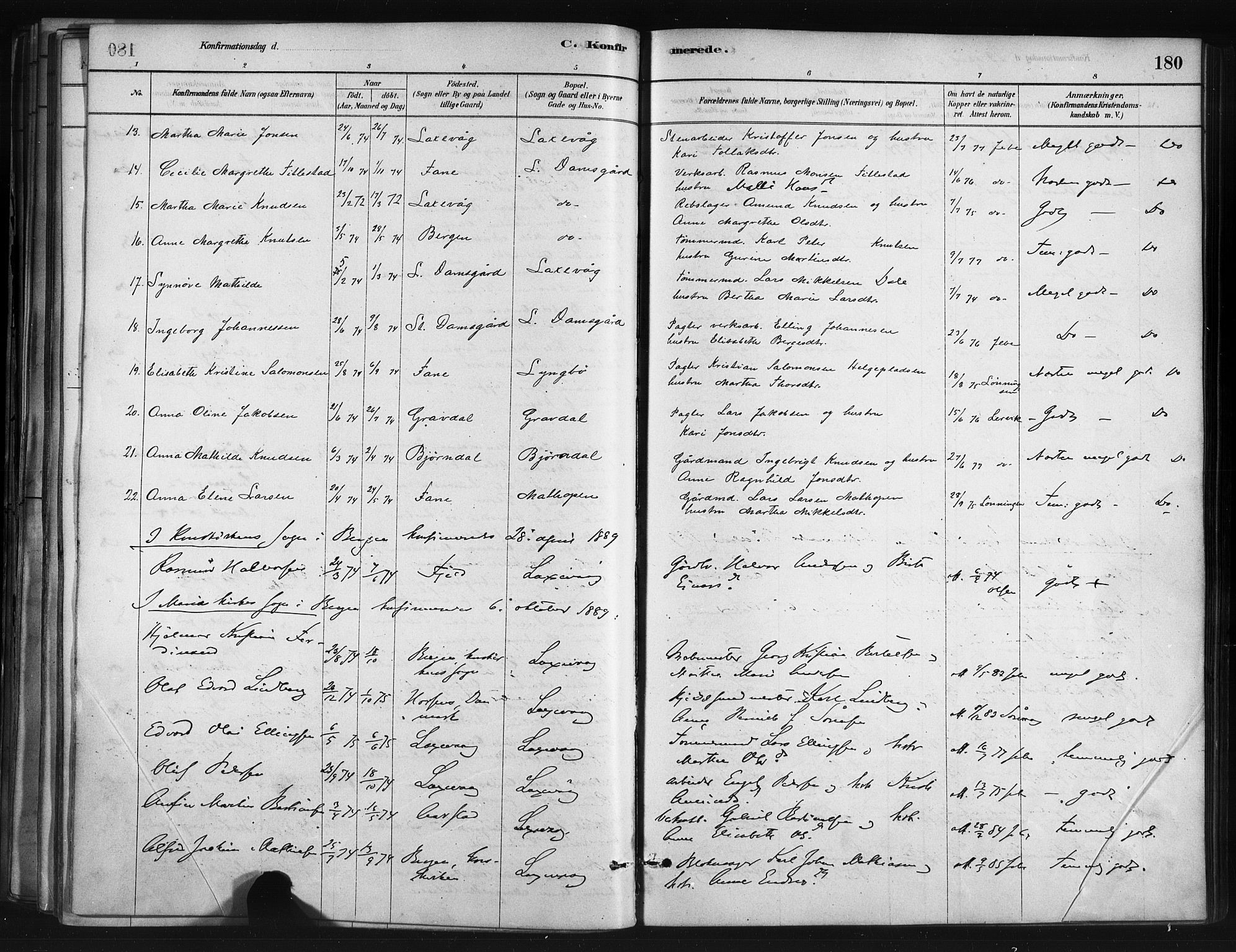 Askøy Sokneprestembete, AV/SAB-A-74101/H/Ha/Haa/Haae/L0002: Parish register (official) no. E 2, 1878-1891, p. 180