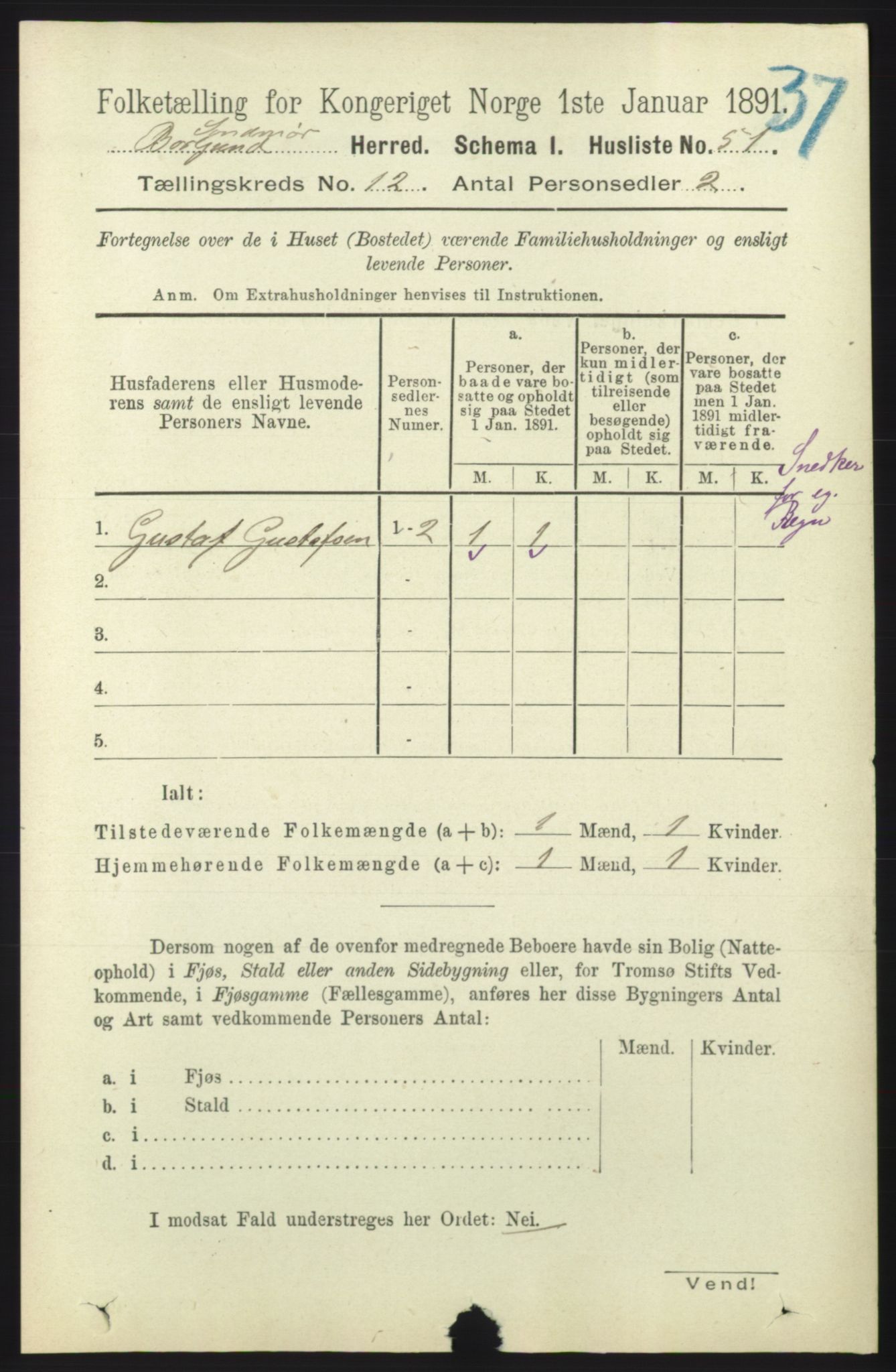 RA, 1891 census for 1531 Borgund, 1891, p. 3190