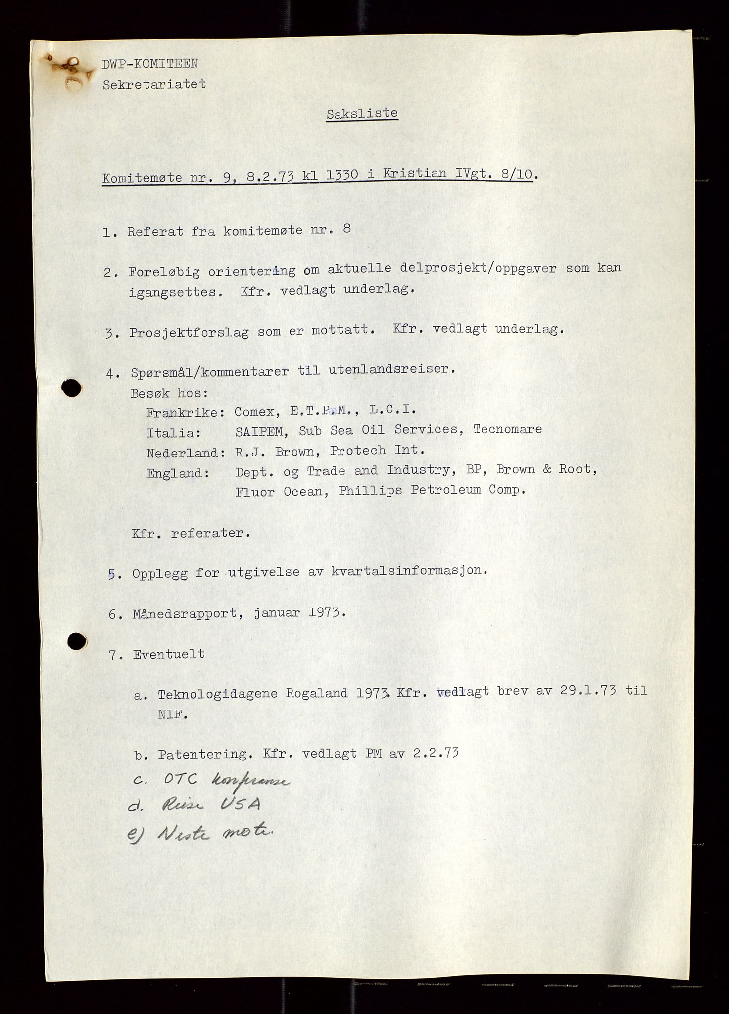 Industridepartementet, Oljekontoret, AV/SAST-A-101348/Di/L0004: DWP, møter, komite`møter, 761 forskning/teknologi, 1972-1975, p. 232