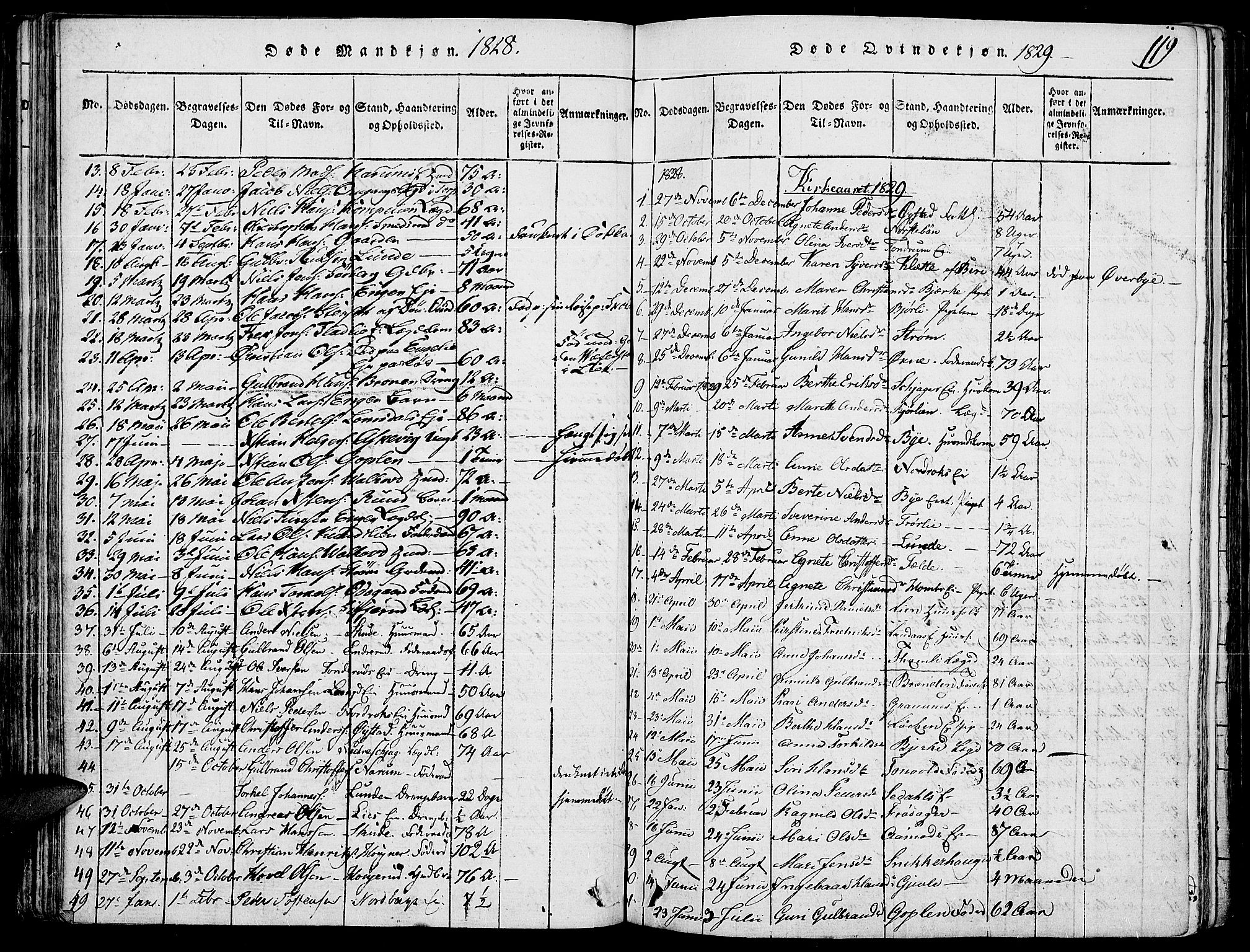 Land prestekontor, SAH/PREST-120/H/Ha/Haa/L0007: Parish register (official) no. 7, 1814-1830, p. 119