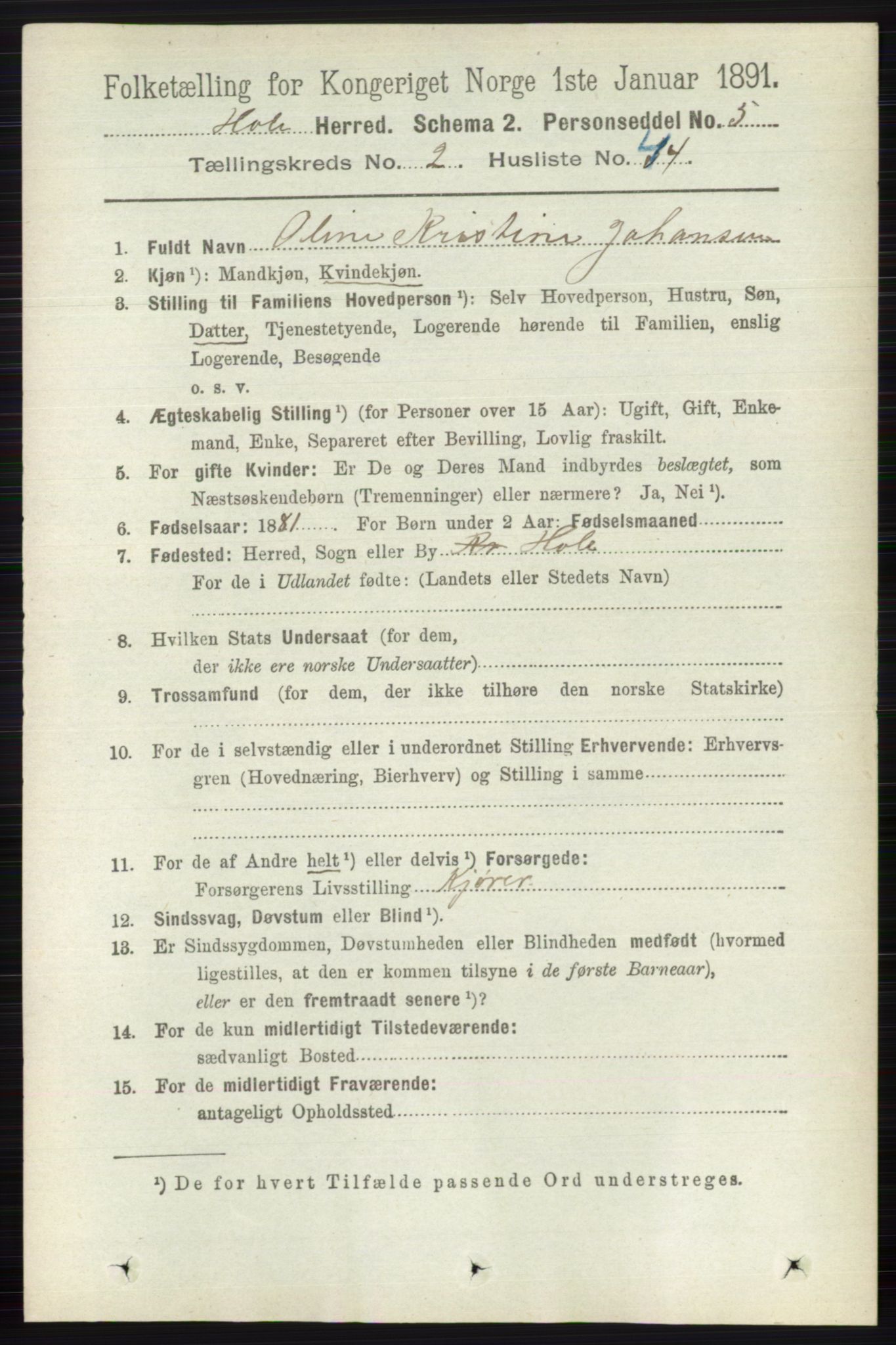 RA, 1891 census for 0612 Hole, 1891, p. 946