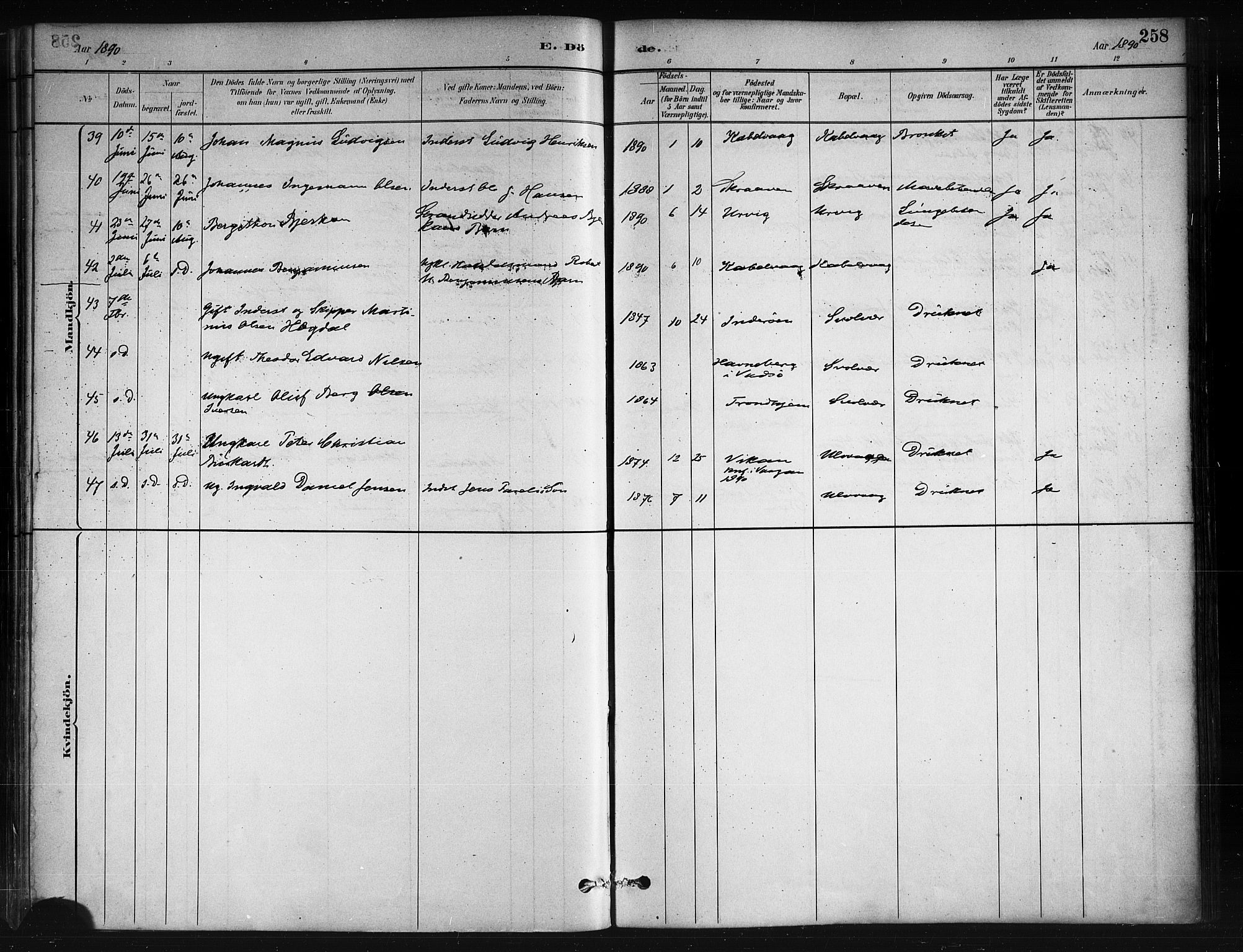 Ministerialprotokoller, klokkerbøker og fødselsregistre - Nordland, AV/SAT-A-1459/874/L1059: Parish register (official) no. 874A03, 1884-1890, p. 258