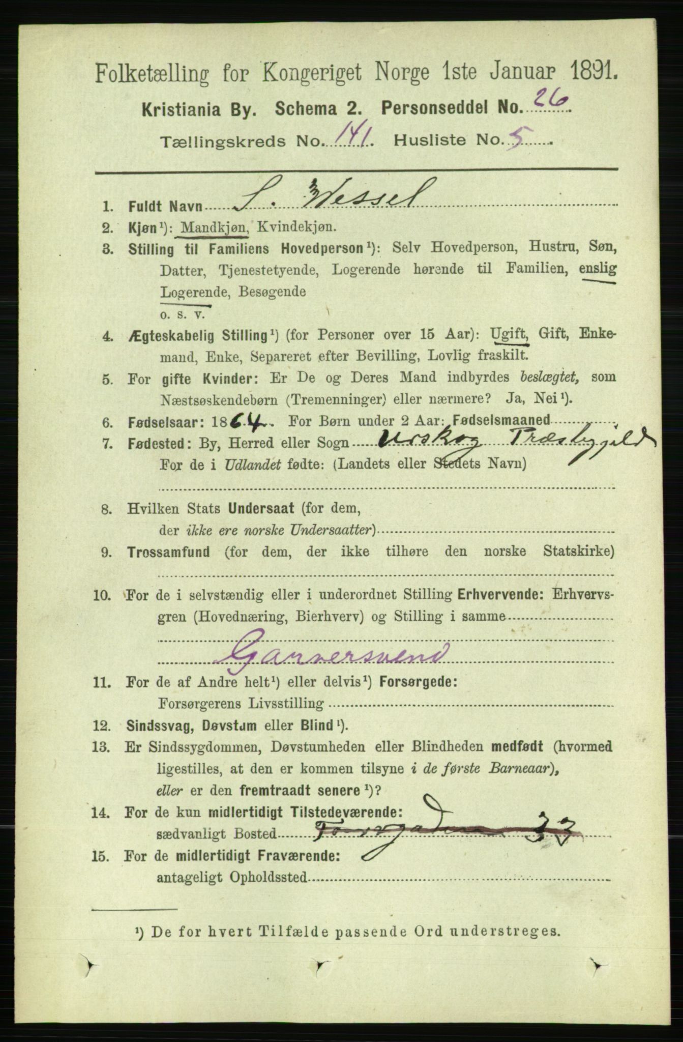 RA, 1891 census for 0301 Kristiania, 1891, p. 78226