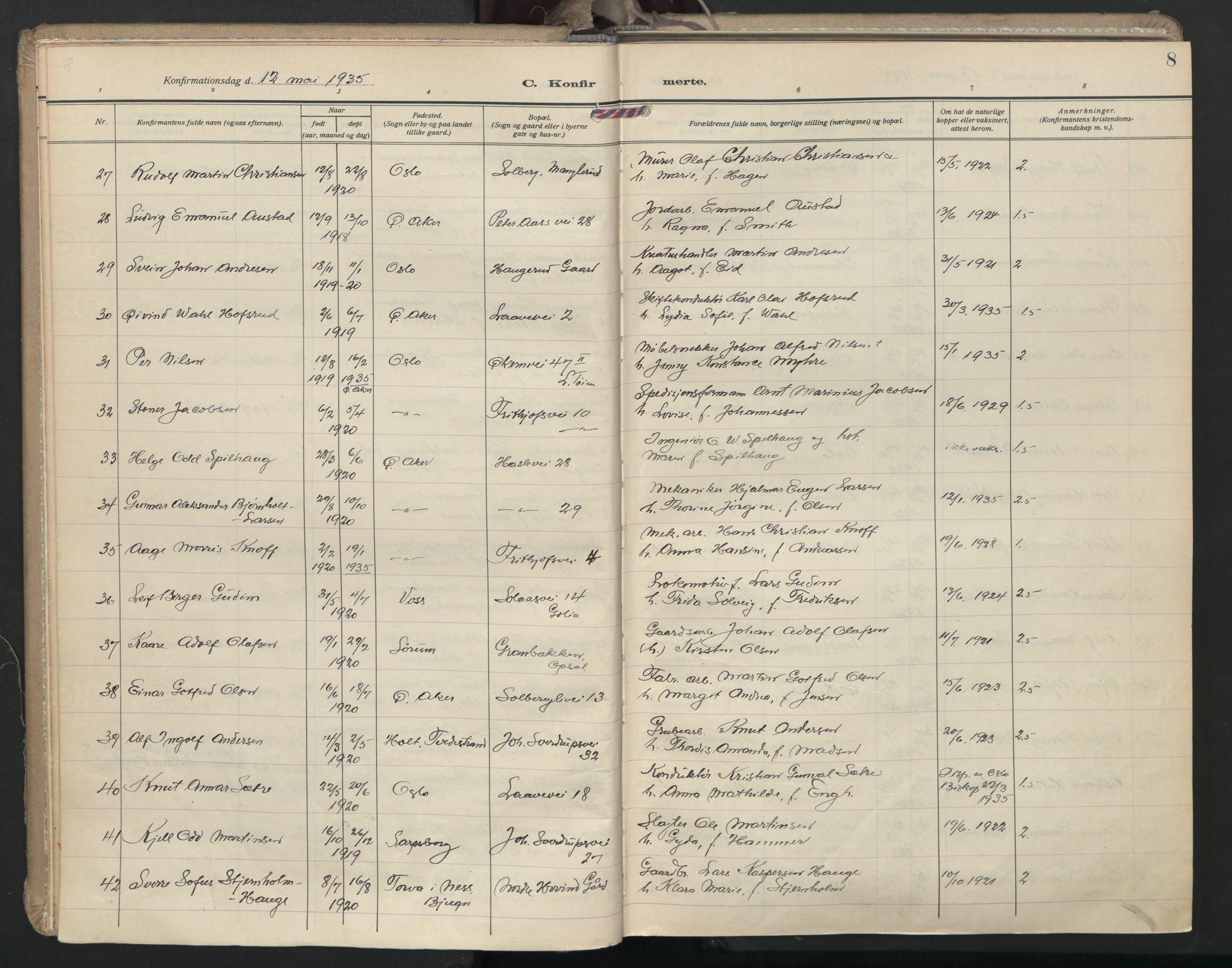 Østre Aker prestekontor Kirkebøker, AV/SAO-A-10840/F/Fa/L0015: Parish register (official) no. I 15, 1934-1938, p. 8