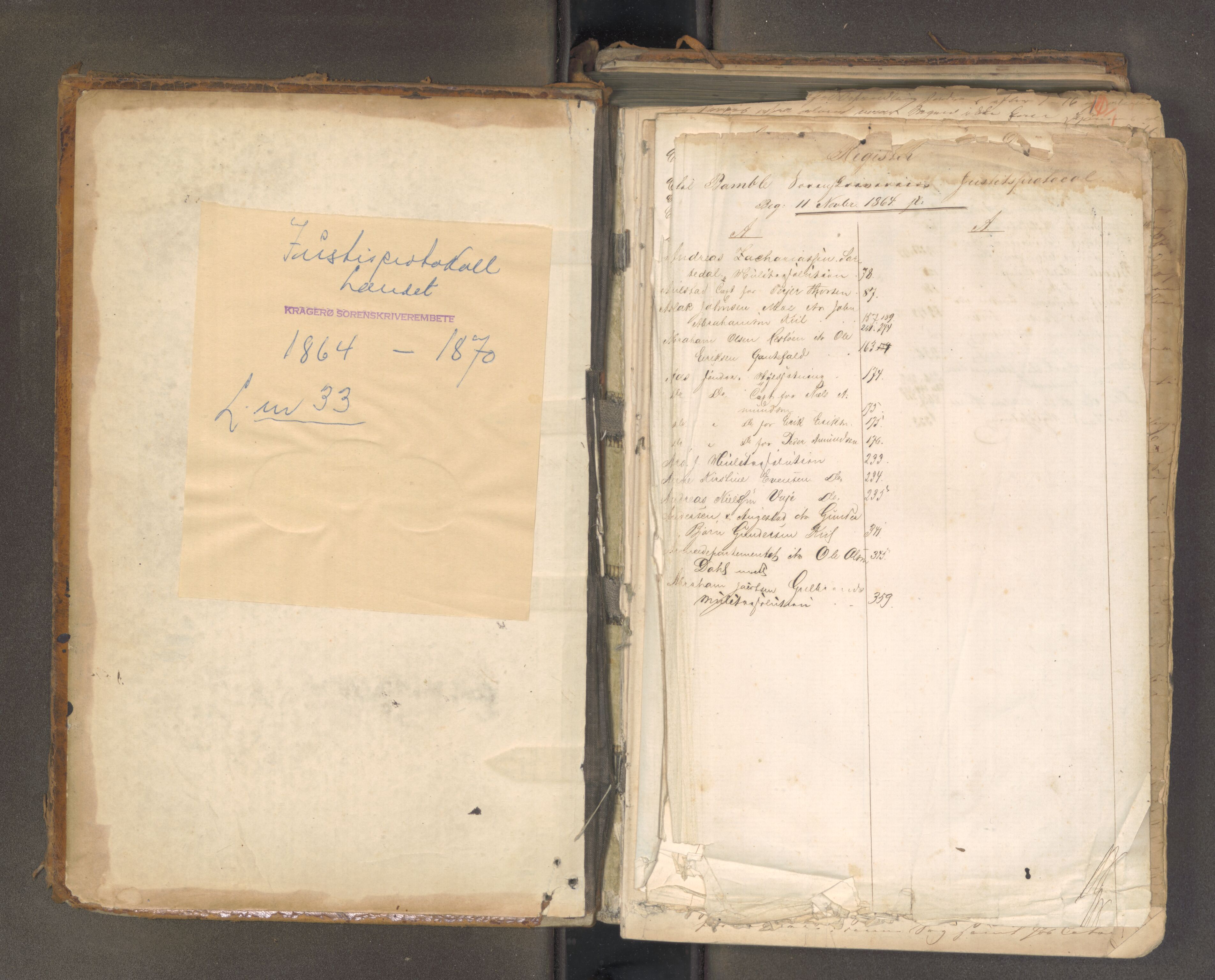 Bamble sorenskriveri, AV/SAKO-A-214/F/Fa/Faa/L0041: Tingbok, 1864-1870