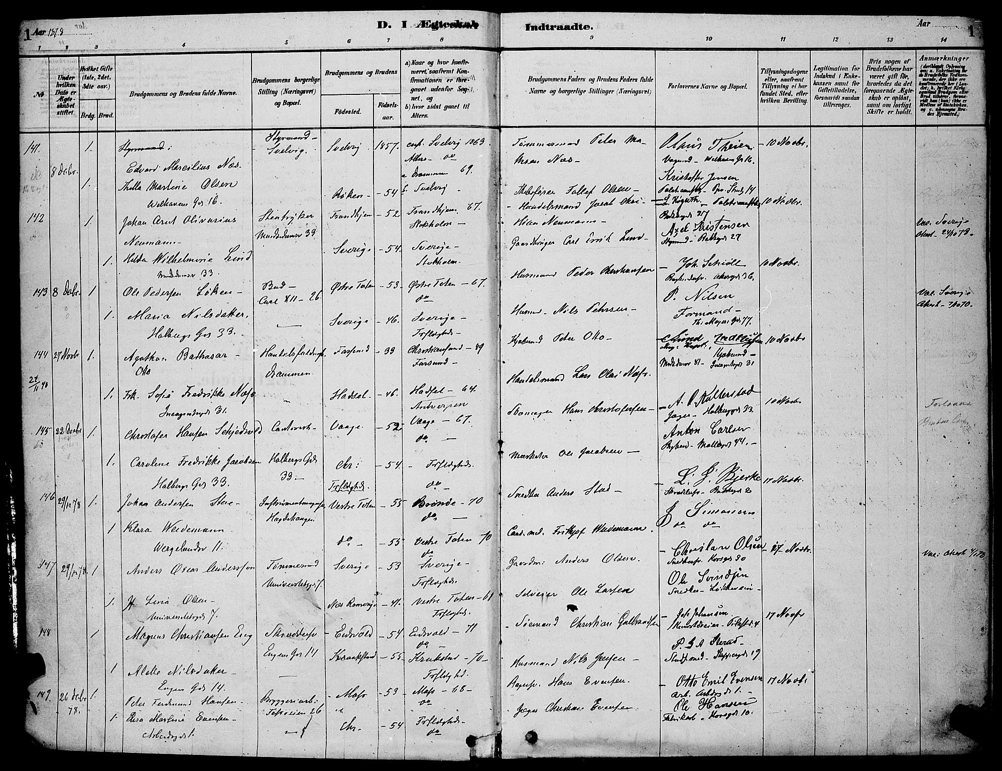 Trefoldighet prestekontor Kirkebøker, SAO/A-10882/H/Ha/L0003: Banns register no. 3, 1878-1888, p. 1