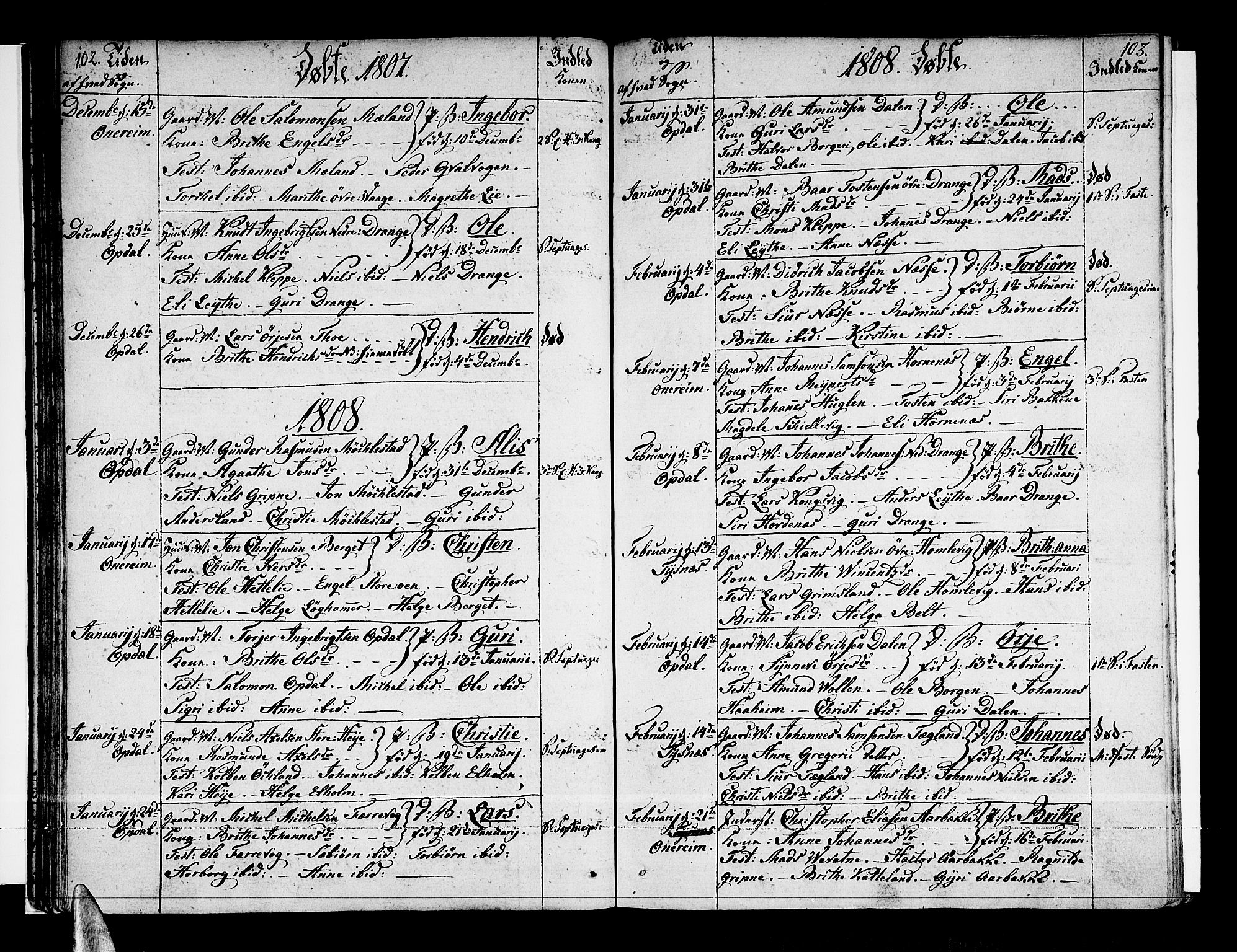 Tysnes sokneprestembete, AV/SAB-A-78601/H/Haa: Parish register (official) no. A 6, 1804-1816, p. 102-103