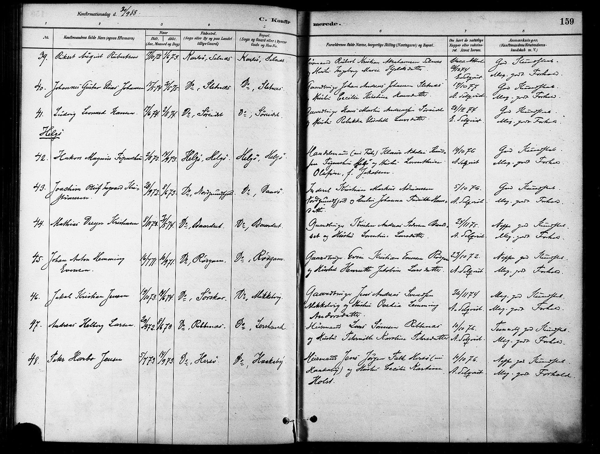 Karlsøy sokneprestembete, AV/SATØ-S-1299/H/Ha/Haa/L0006kirke: Parish register (official) no. 6, 1879-1890, p. 159