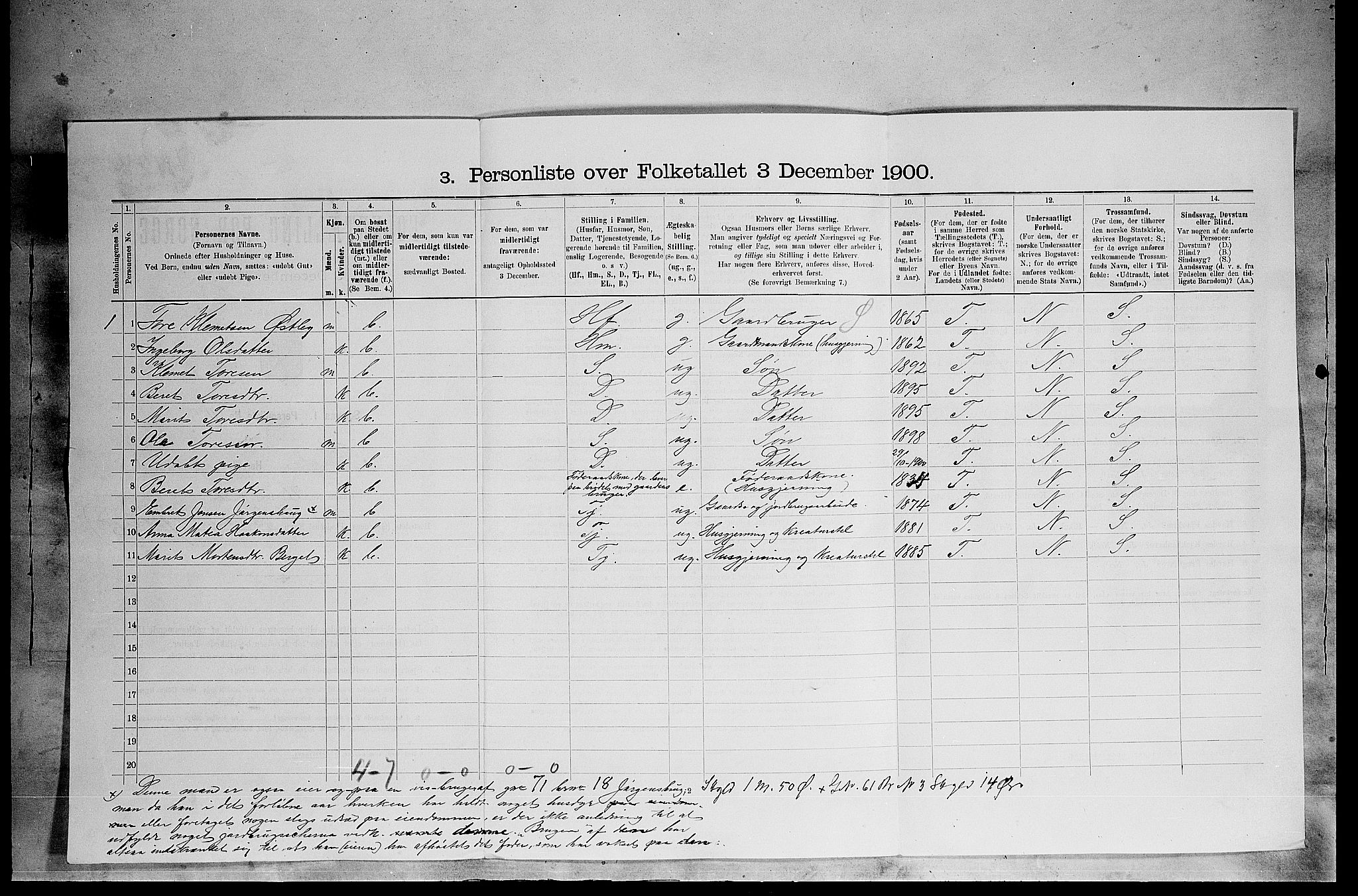 SAH, 1900 census for Tynset, 1900, p. 730