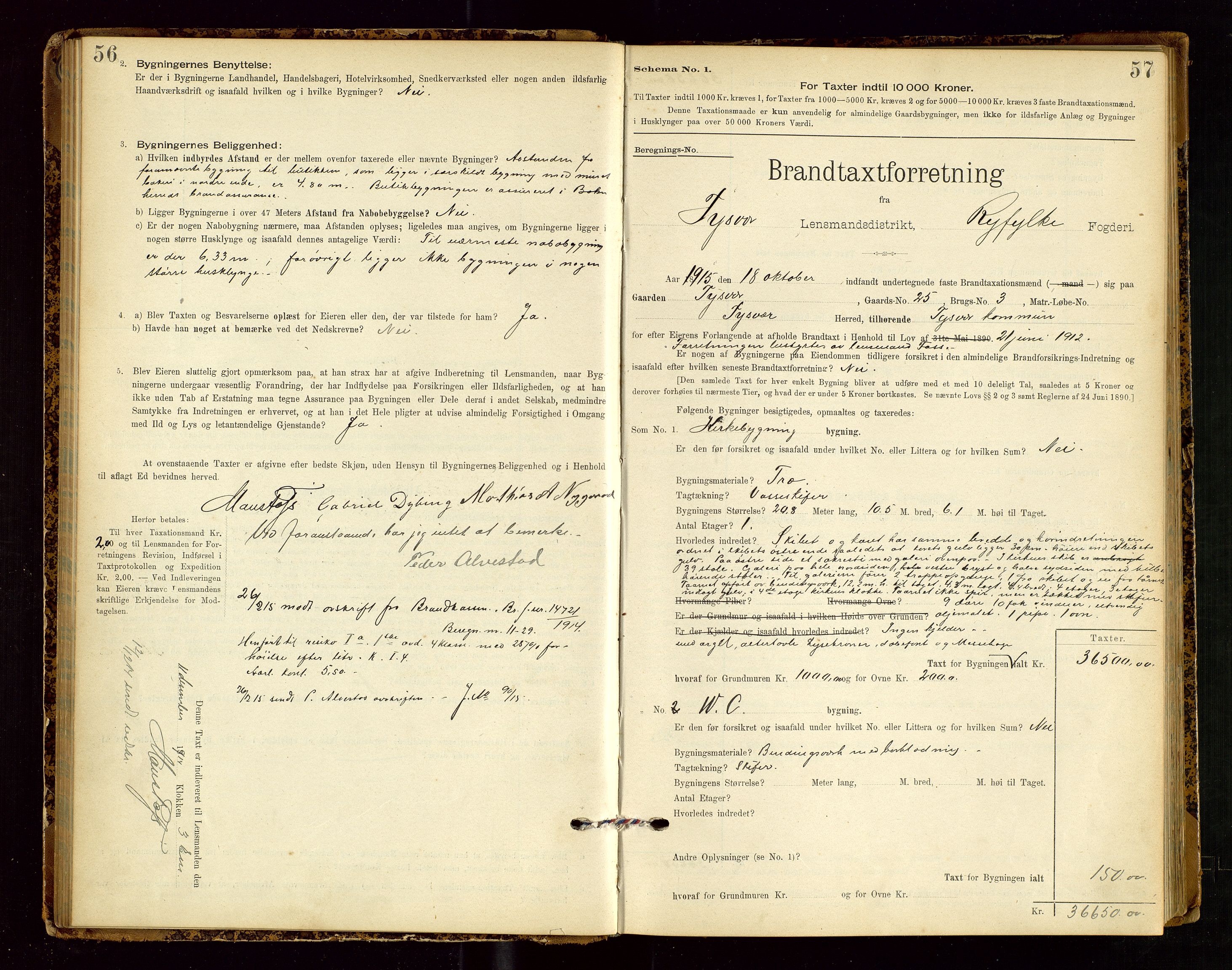 Tysvær lensmannskontor, AV/SAST-A-100192/Gob/L0002: "Brandtakstprotokol for Lensmanden i Tysvær", 1901-1932, p. 56-57