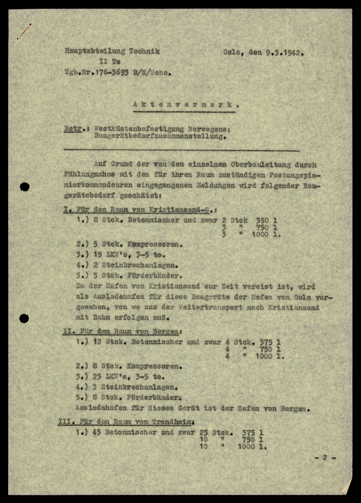 Forsvarets Overkommando. 2 kontor. Arkiv 11.4. Spredte tyske arkivsaker, AV/RA-RAFA-7031/D/Dar/Darb/L0001: Reichskommissariat - Hauptabteilung Technik und Verkehr, 1940-1944, p. 162