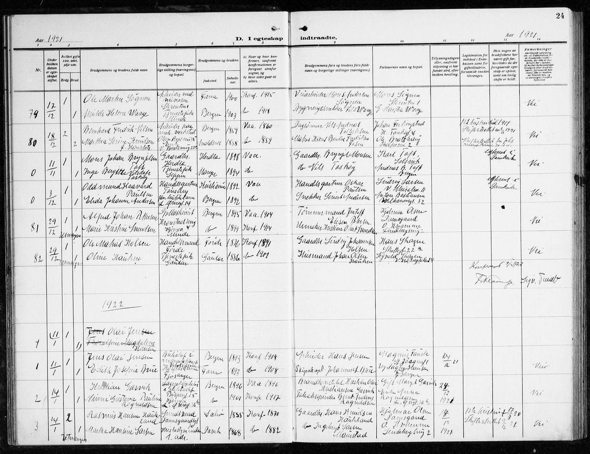 Korskirken sokneprestembete, SAB/A-76101/H/Haa/L0039: Parish register (official) no. D 6, 1919-1938, p. 24