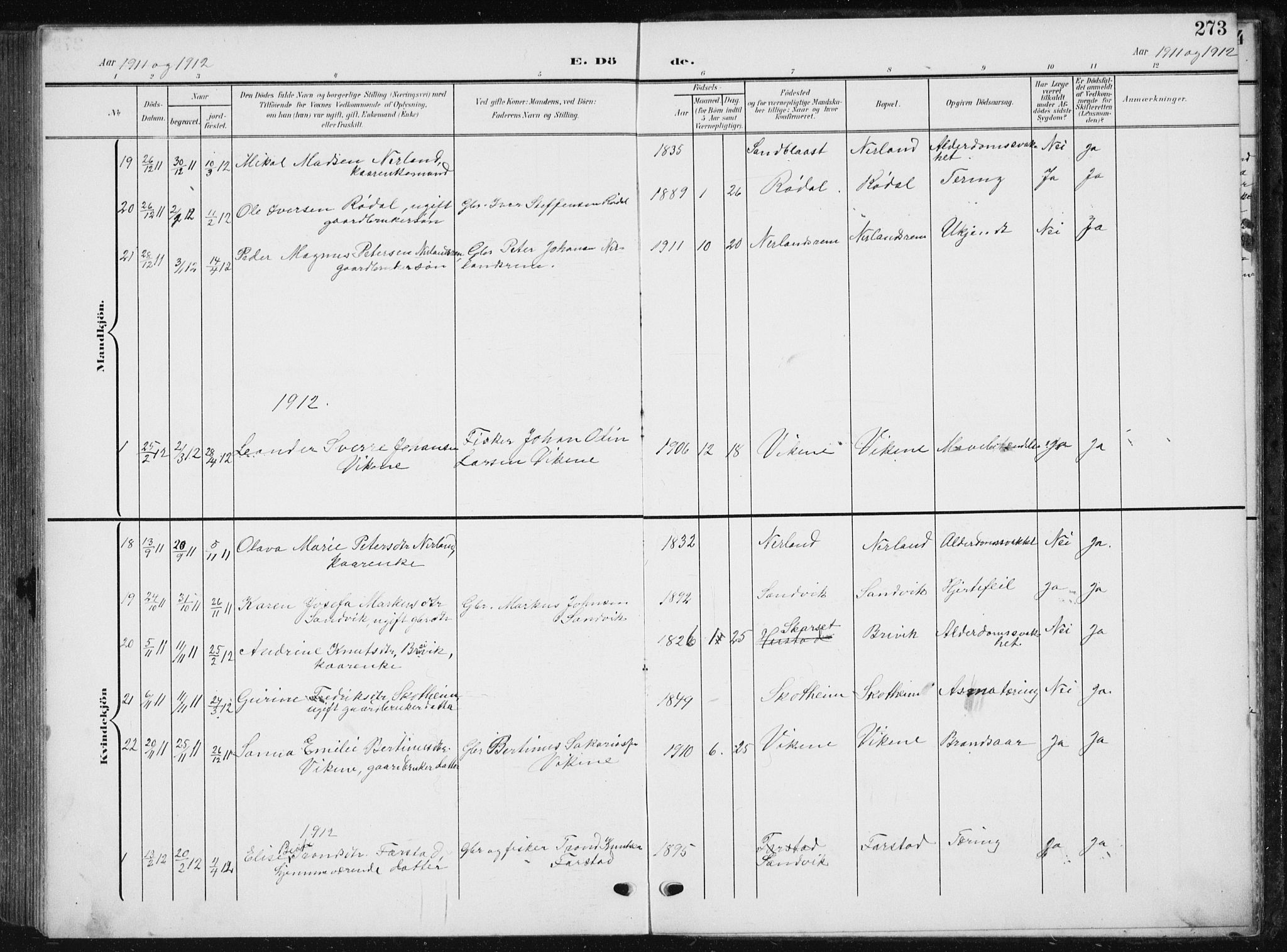 Ministerialprotokoller, klokkerbøker og fødselsregistre - Møre og Romsdal, AV/SAT-A-1454/567/L0784: Parish register (copy) no. 567C04, 1903-1938, p. 273