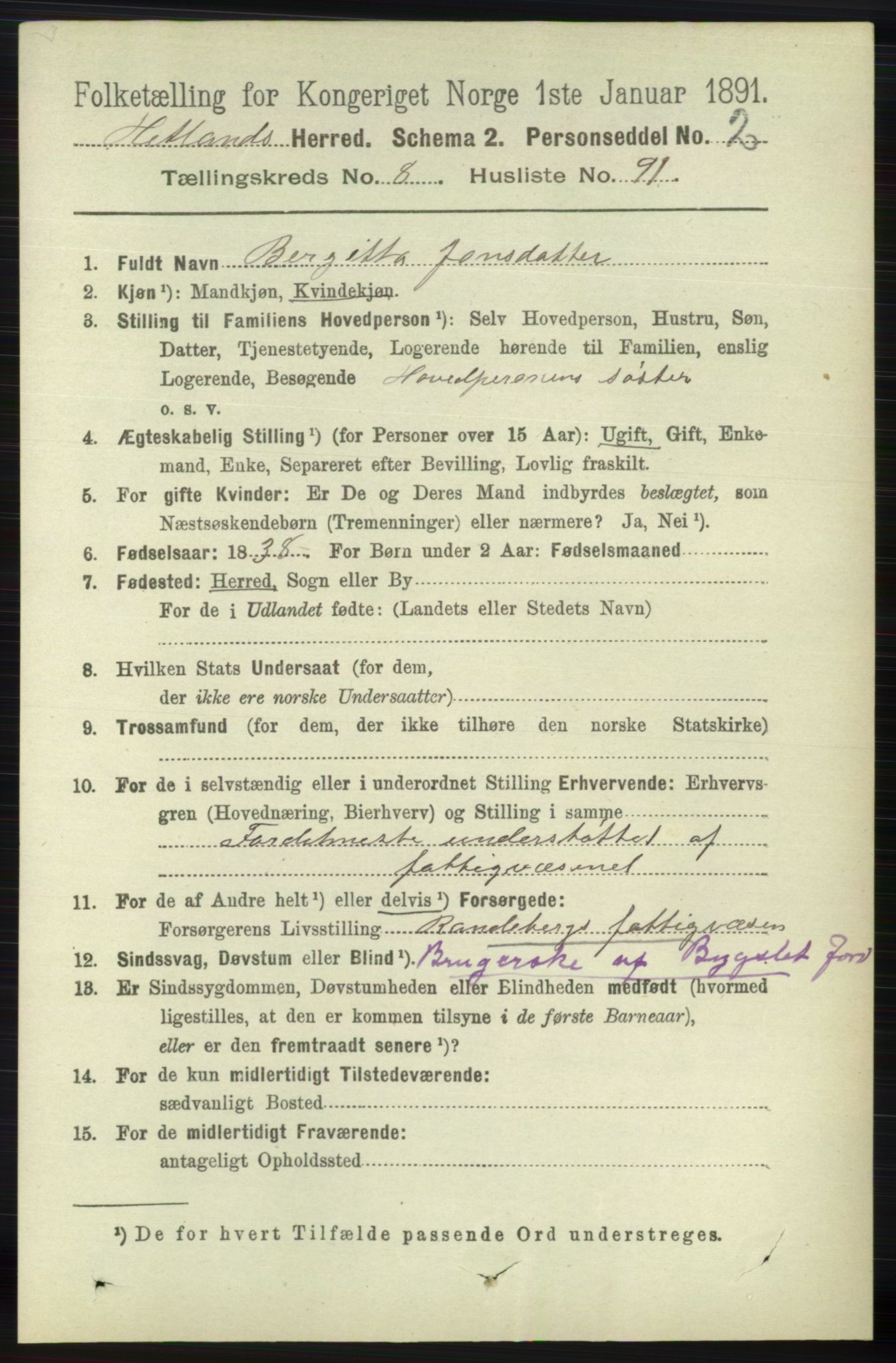 RA, 1891 census for 1126 Hetland, 1891, p. 4997