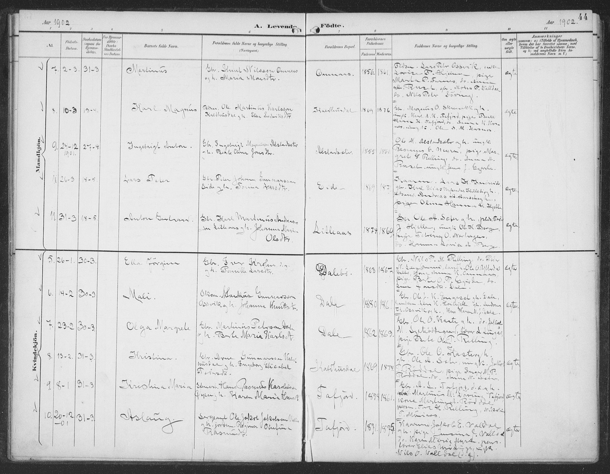 Ministerialprotokoller, klokkerbøker og fødselsregistre - Møre og Romsdal, SAT/A-1454/519/L0256: Parish register (official) no. 519A15, 1895-1912, p. 44