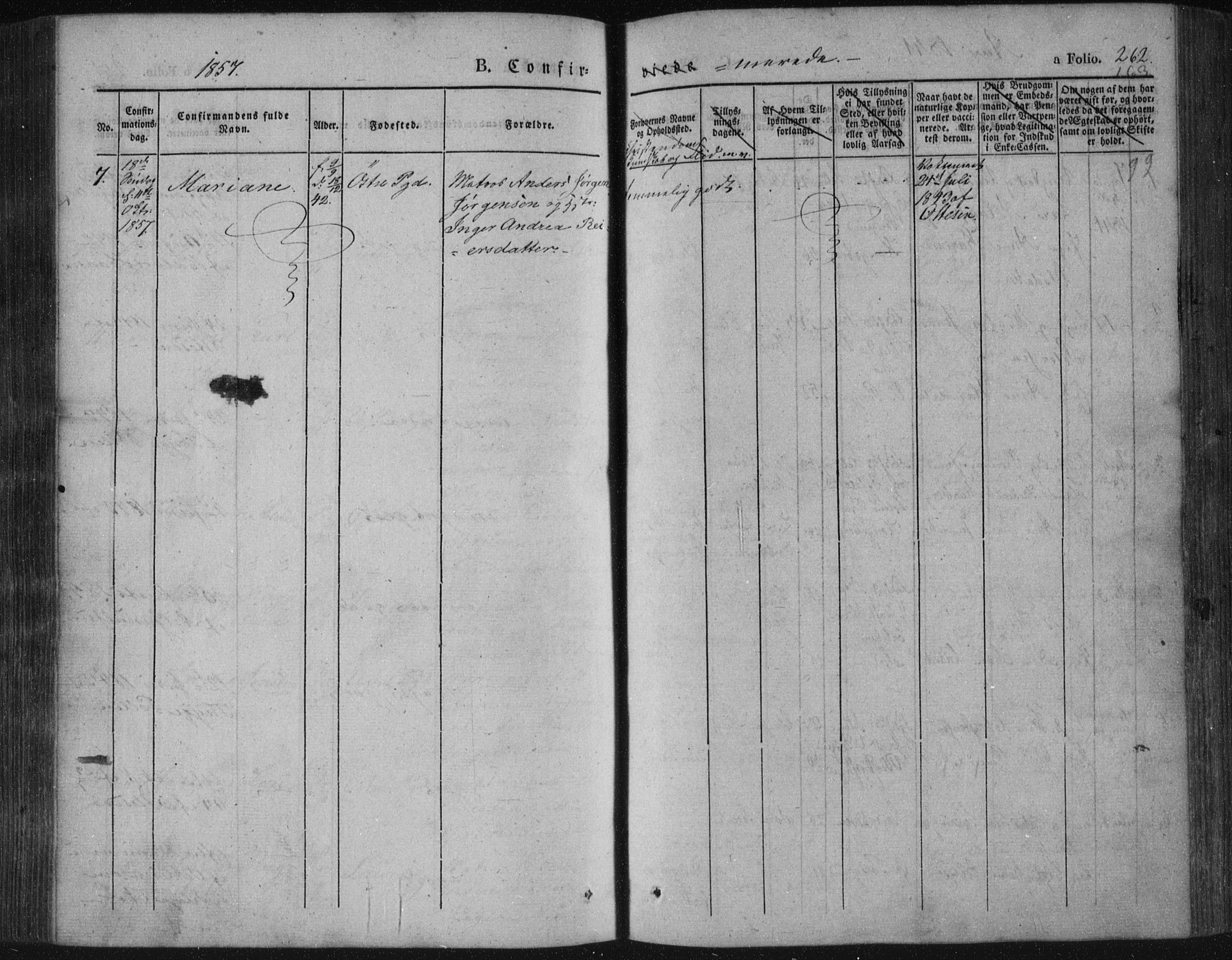 Porsgrunn kirkebøker , SAKO/A-104/F/Fa/L0006: Parish register (official) no. 6, 1841-1857, p. 262