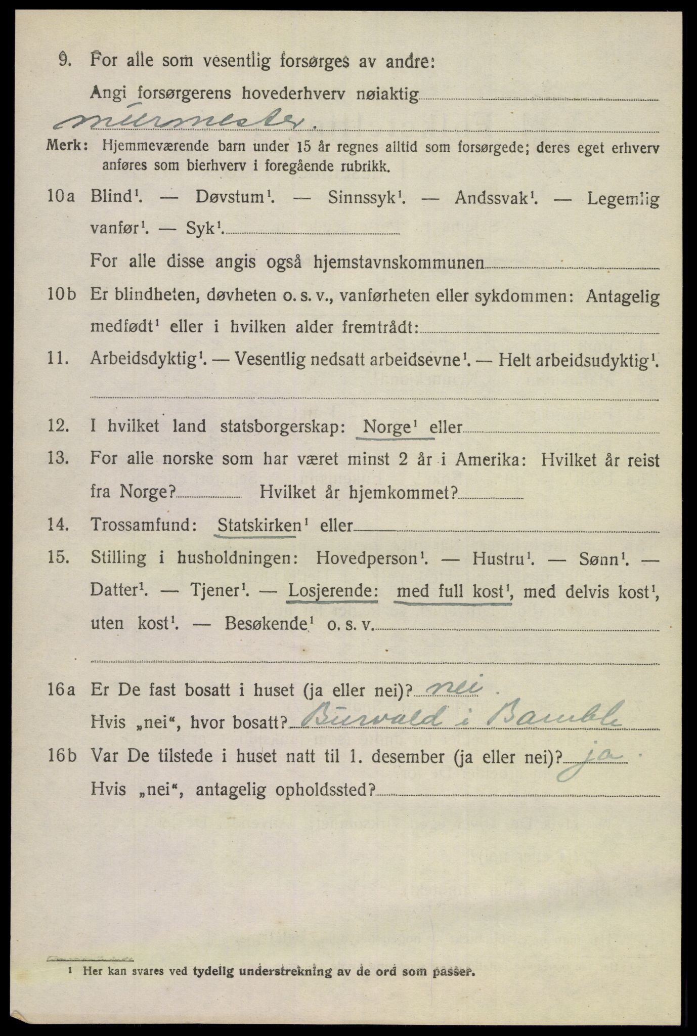 SAKO, 1920 census for Bamble, 1920, p. 4964