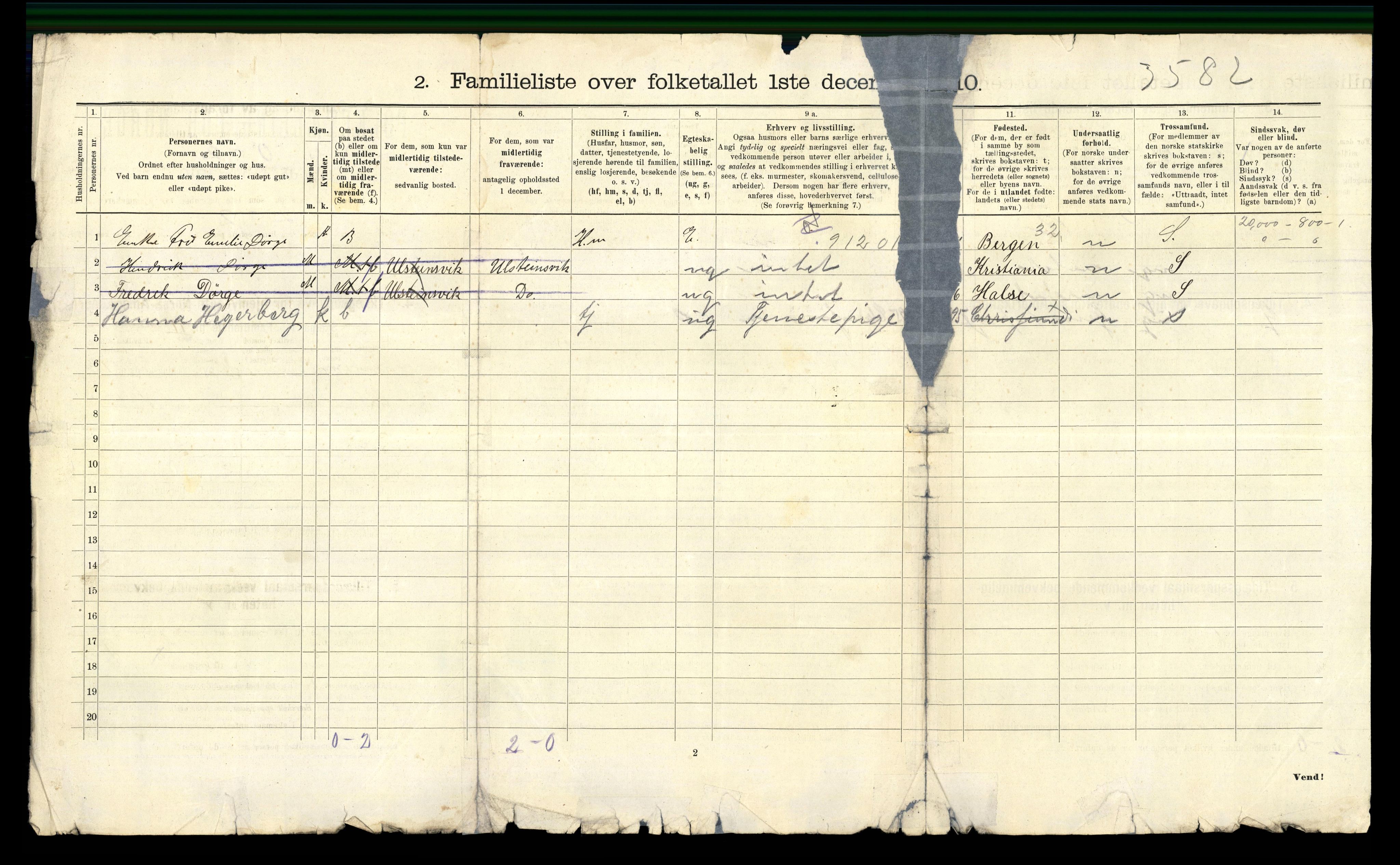 RA, 1910 census for Kristiansund, 1910, p. 3912