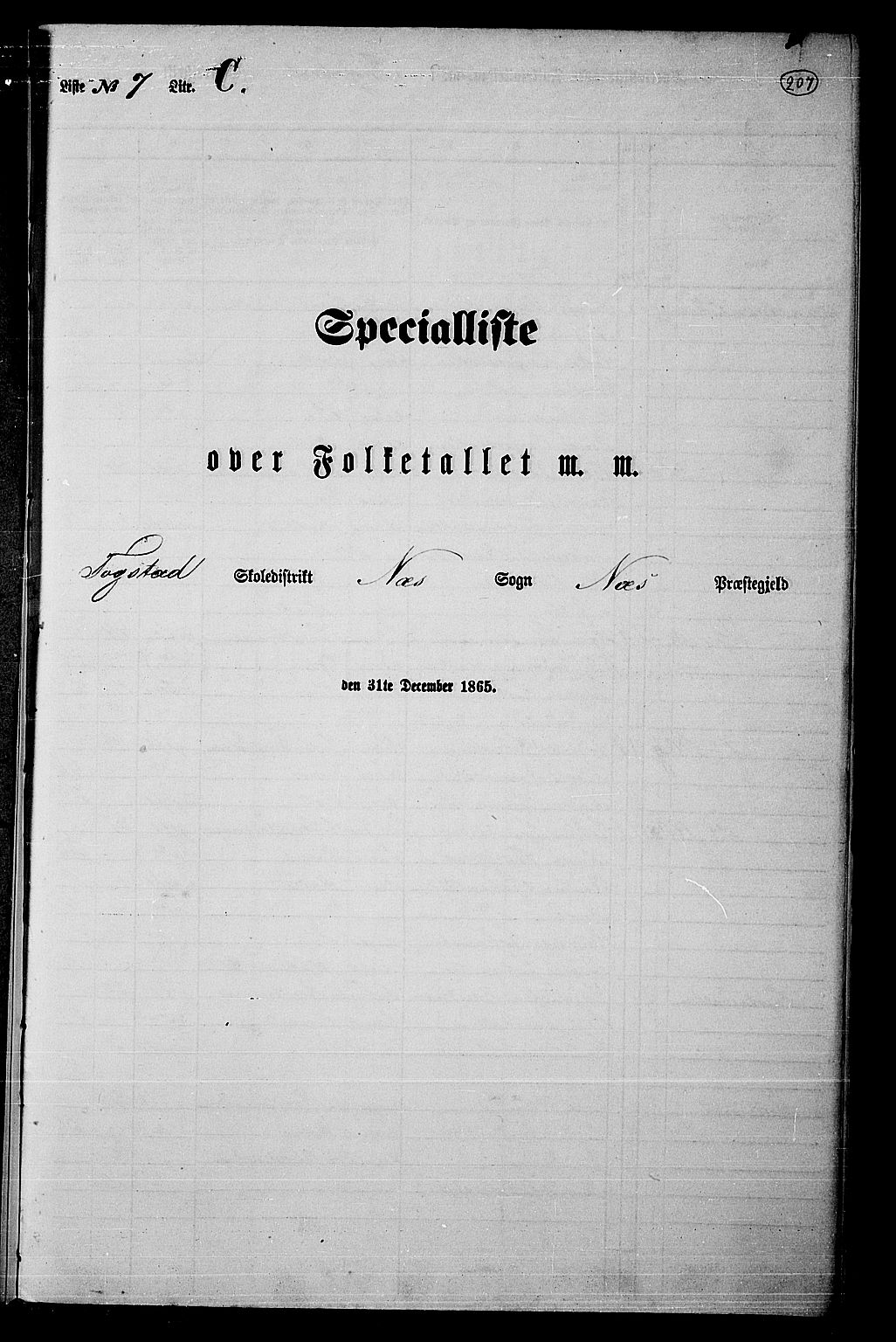 RA, 1865 census for Nes, 1865, p. 190