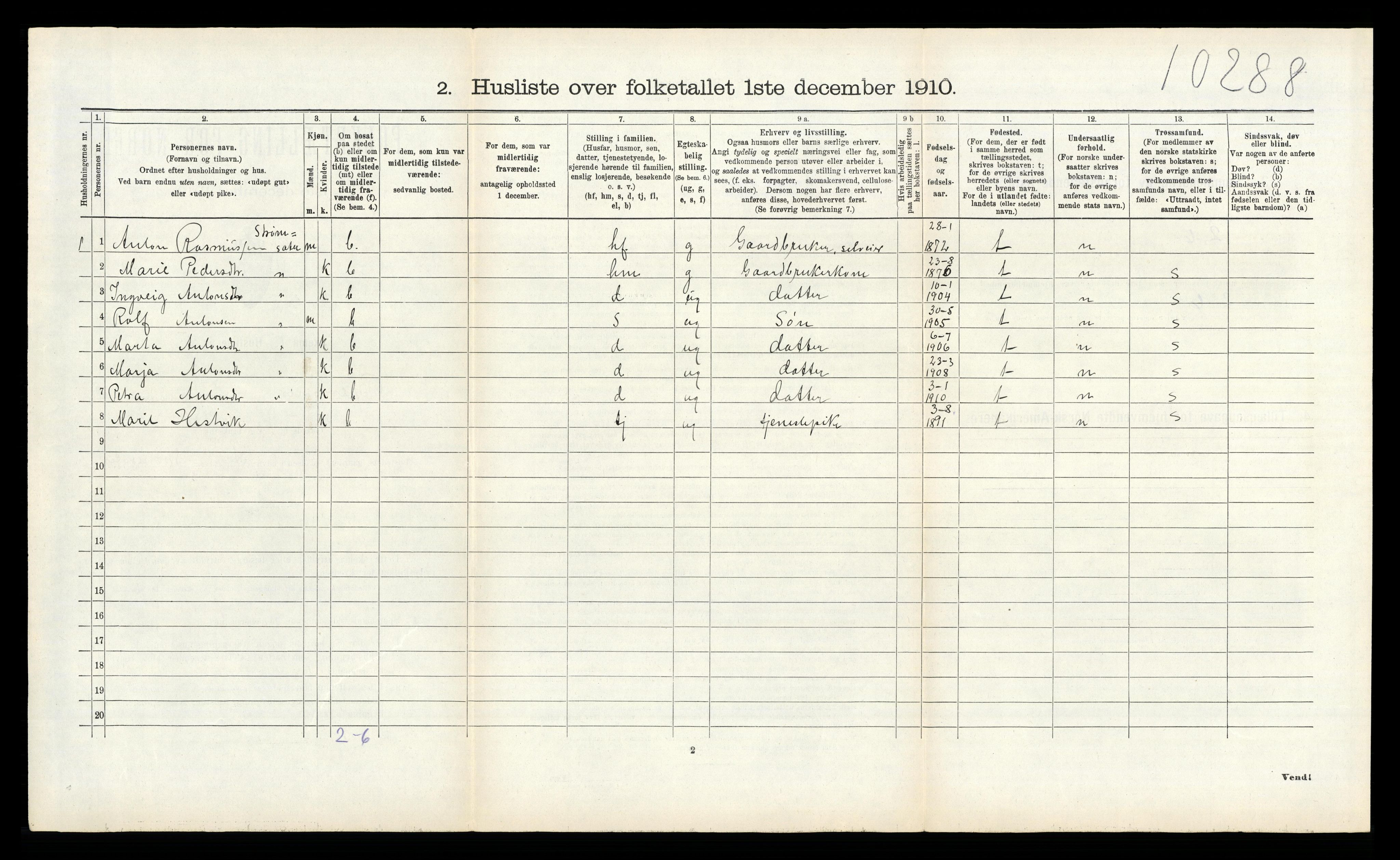 RA, 1910 census for Bremsnes, 1910, p. 379