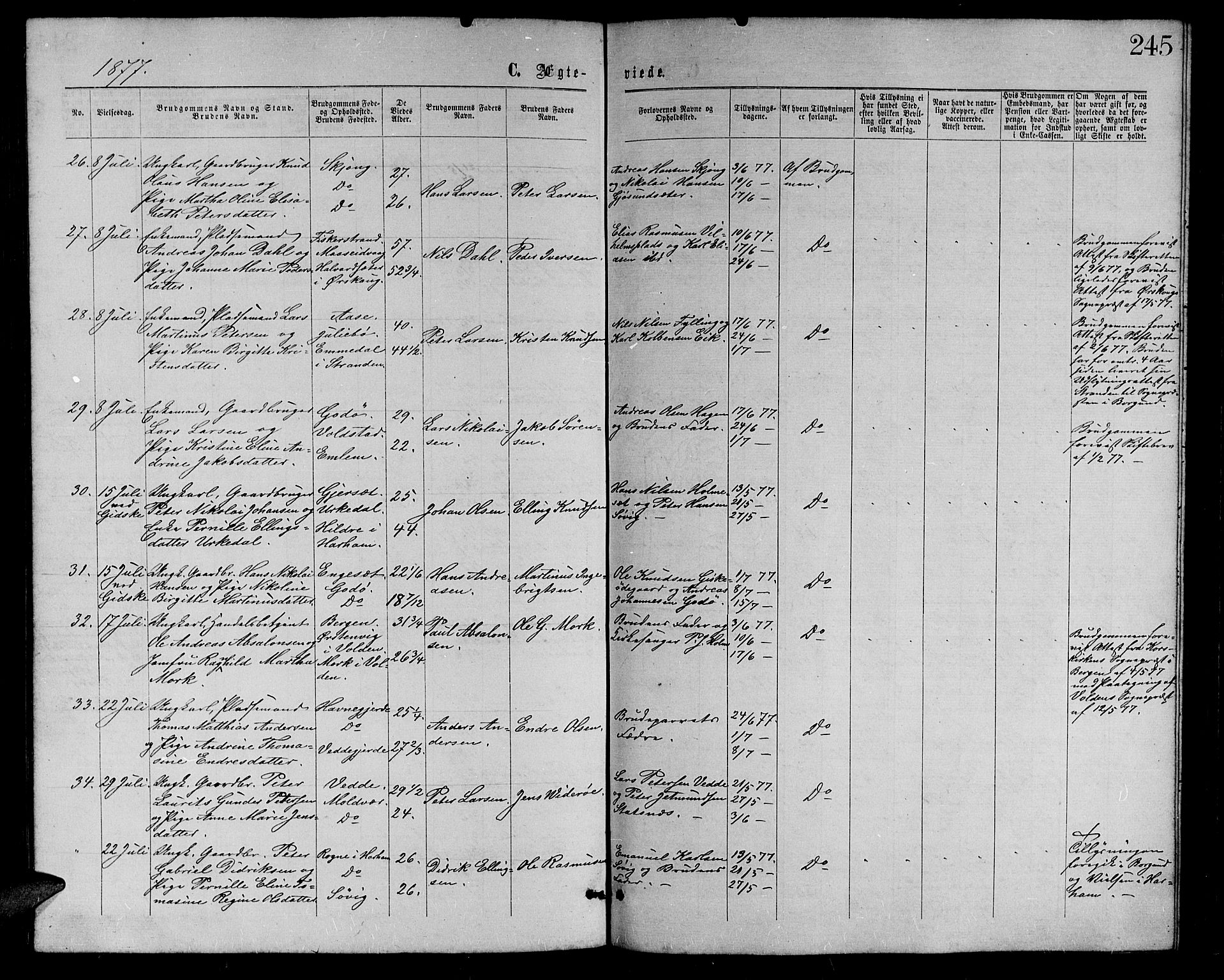 Ministerialprotokoller, klokkerbøker og fødselsregistre - Møre og Romsdal, AV/SAT-A-1454/528/L0428: Parish register (copy) no. 528C09, 1864-1880, p. 245