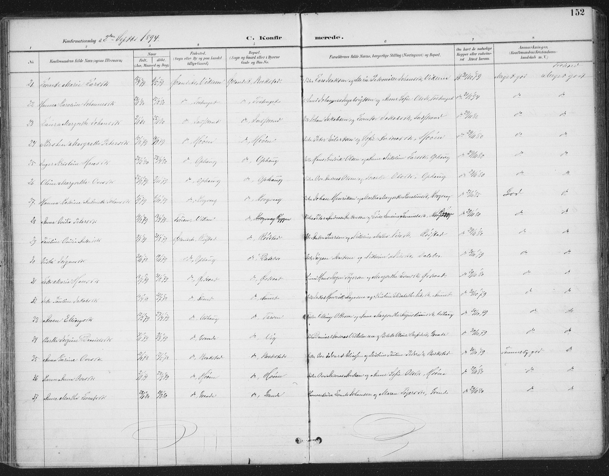 Ministerialprotokoller, klokkerbøker og fødselsregistre - Sør-Trøndelag, SAT/A-1456/659/L0743: Parish register (official) no. 659A13, 1893-1910, p. 152