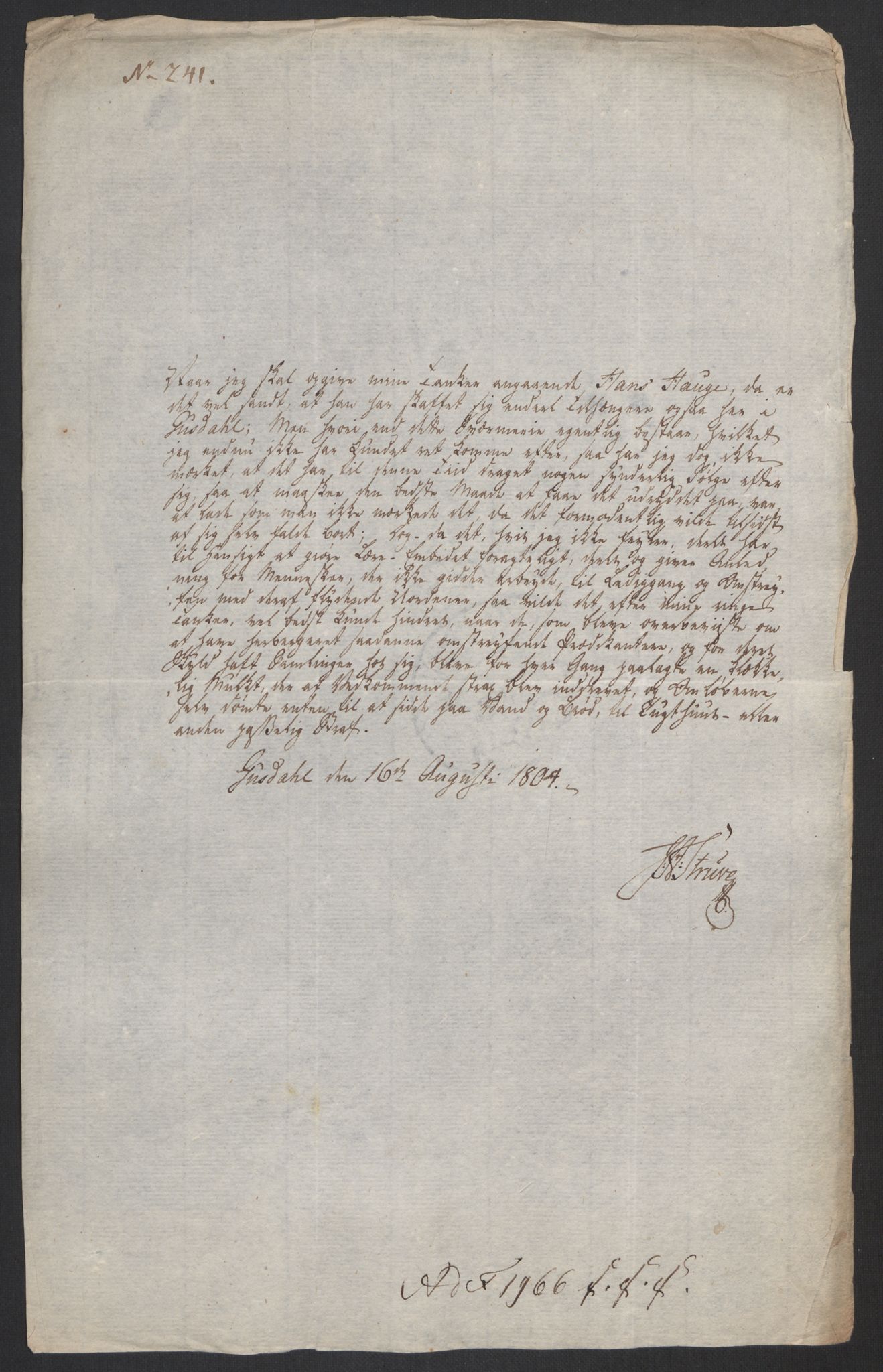 Justisdepartementet, Kommisjon i saken mot Hans Nielsen Hauge 1804, RA/S-1151/D/L0003: Hans Nielsen Hauges sak, 1813, p. 504