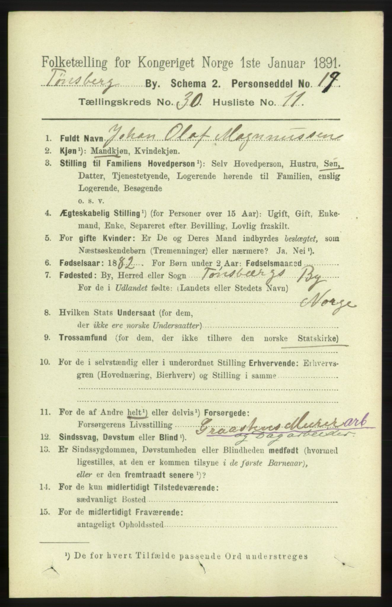 RA, 1891 census for 0705 Tønsberg, 1891, p. 7361