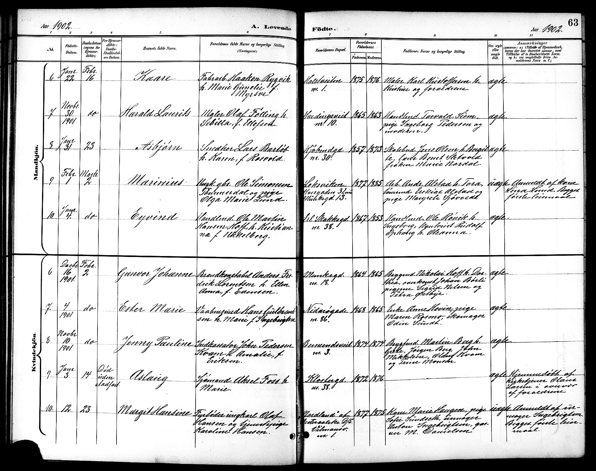 Ministerialprotokoller, klokkerbøker og fødselsregistre - Sør-Trøndelag, SAT/A-1456/601/L0094: Parish register (copy) no. 601C12, 1898-1911, p. 63