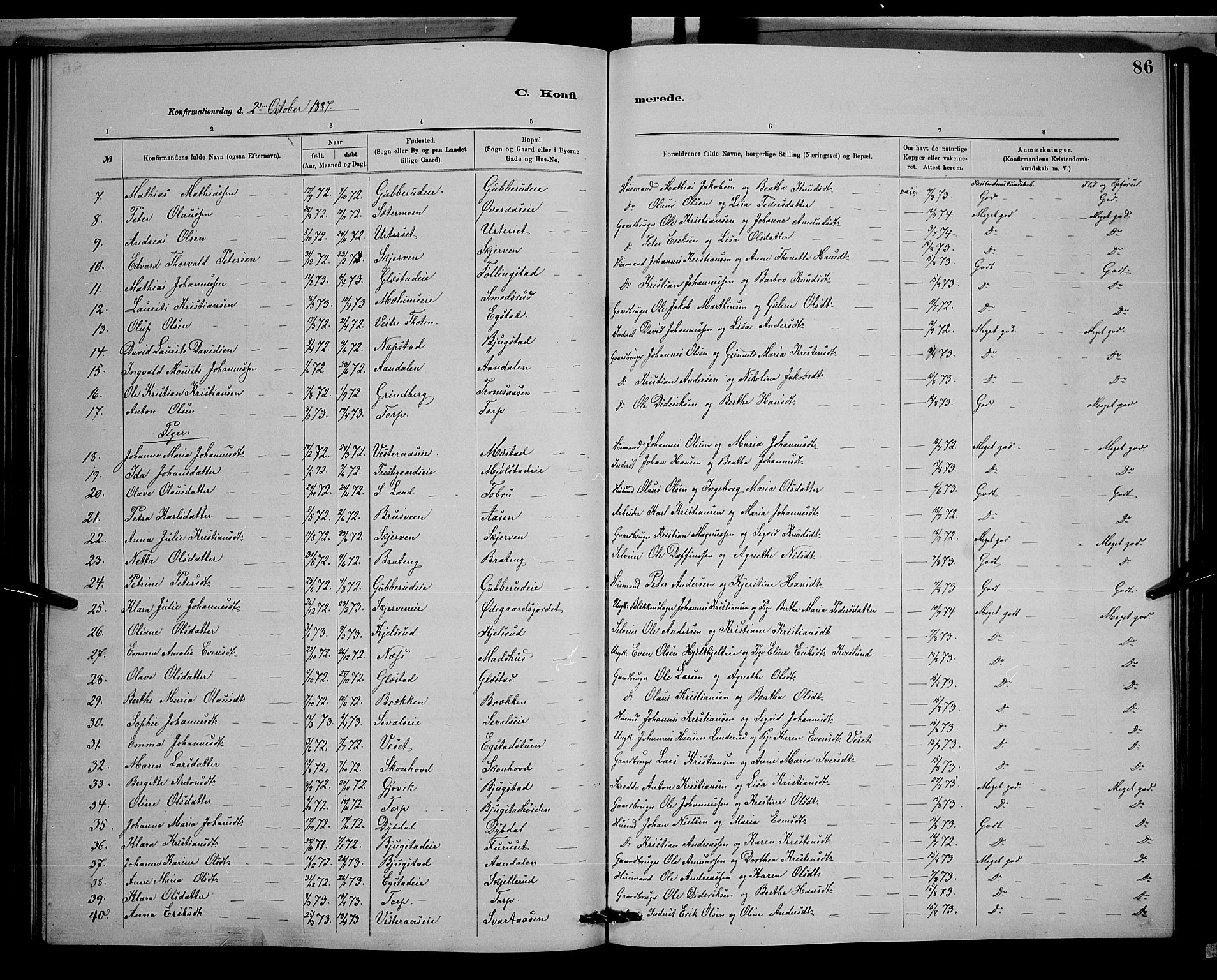 Vardal prestekontor, SAH/PREST-100/H/Ha/Hab/L0008: Parish register (copy) no. 8, 1881-1898, p. 86