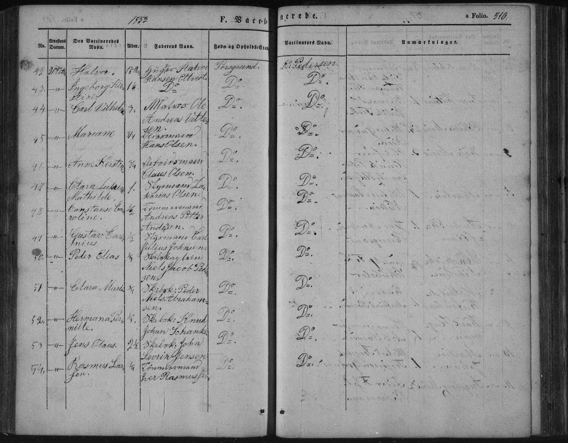 Porsgrunn kirkebøker , SAKO/A-104/F/Fa/L0006: Parish register (official) no. 6, 1841-1857, p. 510