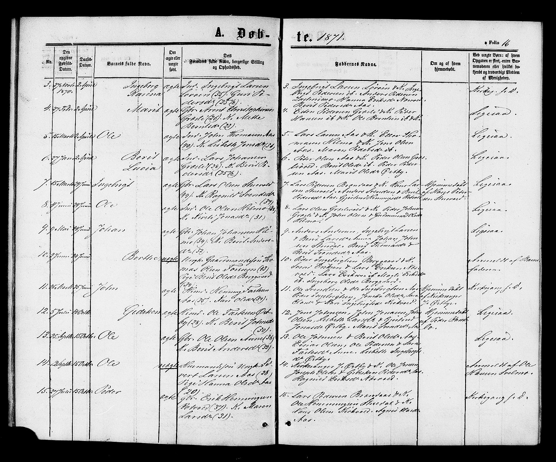 Ministerialprotokoller, klokkerbøker og fødselsregistre - Sør-Trøndelag, SAT/A-1456/698/L1163: Parish register (official) no. 698A01, 1862-1887, p. 16