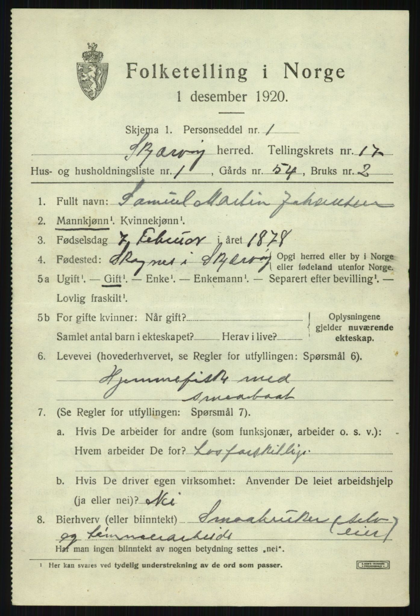 SATØ, 1920 census for Skjervøy, 1920, p. 8391