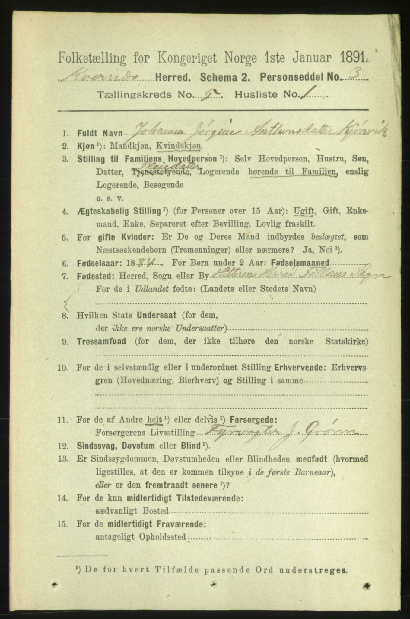 RA, 1891 census for 1553 Kvernes, 1891, p. 2337