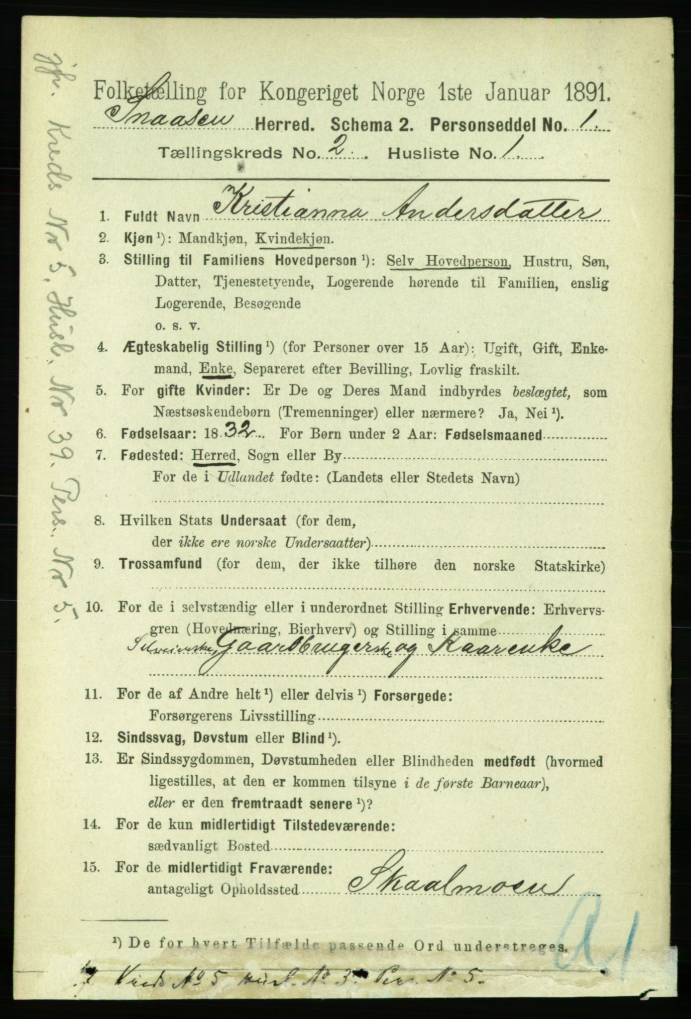 RA, 1891 census for 1736 Snåsa, 1891, p. 459