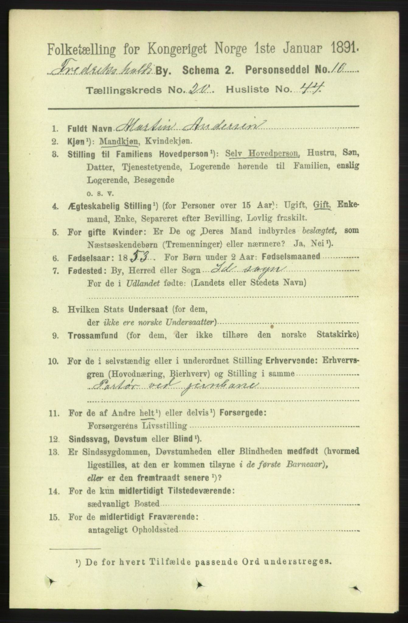 RA, 1891 census for 0101 Fredrikshald, 1891, p. 12955
