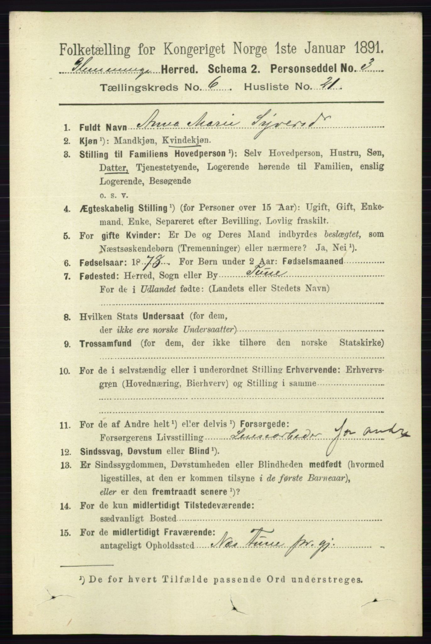 RA, 1891 census for 0132 Glemmen, 1891, p. 7666