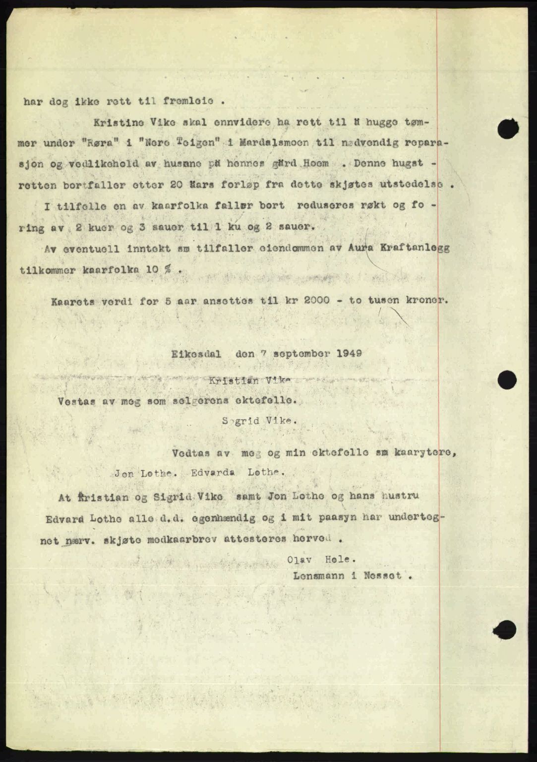 Romsdal sorenskriveri, AV/SAT-A-4149/1/2/2C: Mortgage book no. A30, 1949-1949, Diary no: : 2564/1949