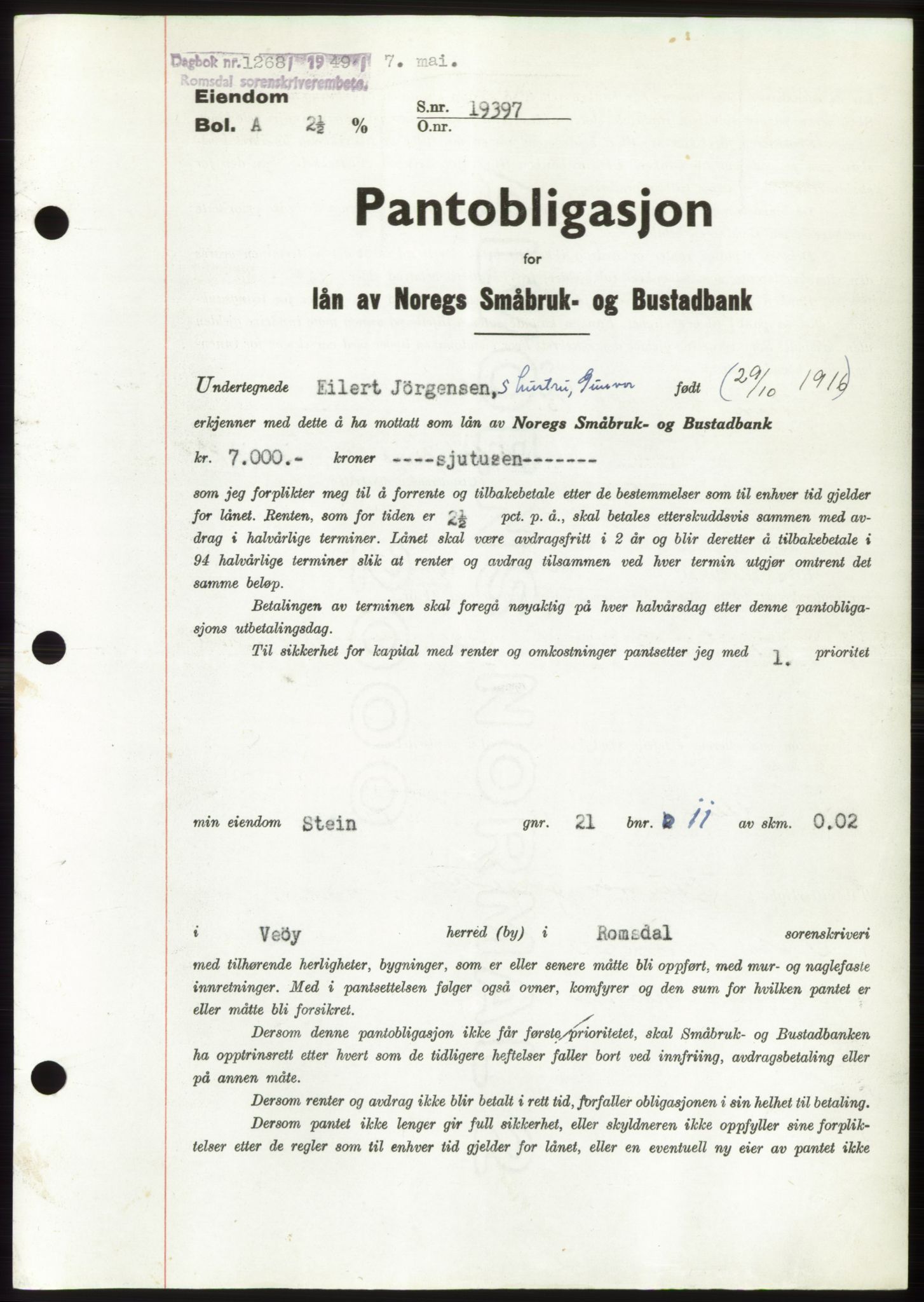 Romsdal sorenskriveri, AV/SAT-A-4149/1/2/2C: Mortgage book no. B4, 1948-1949, Diary no: : 1268/1949