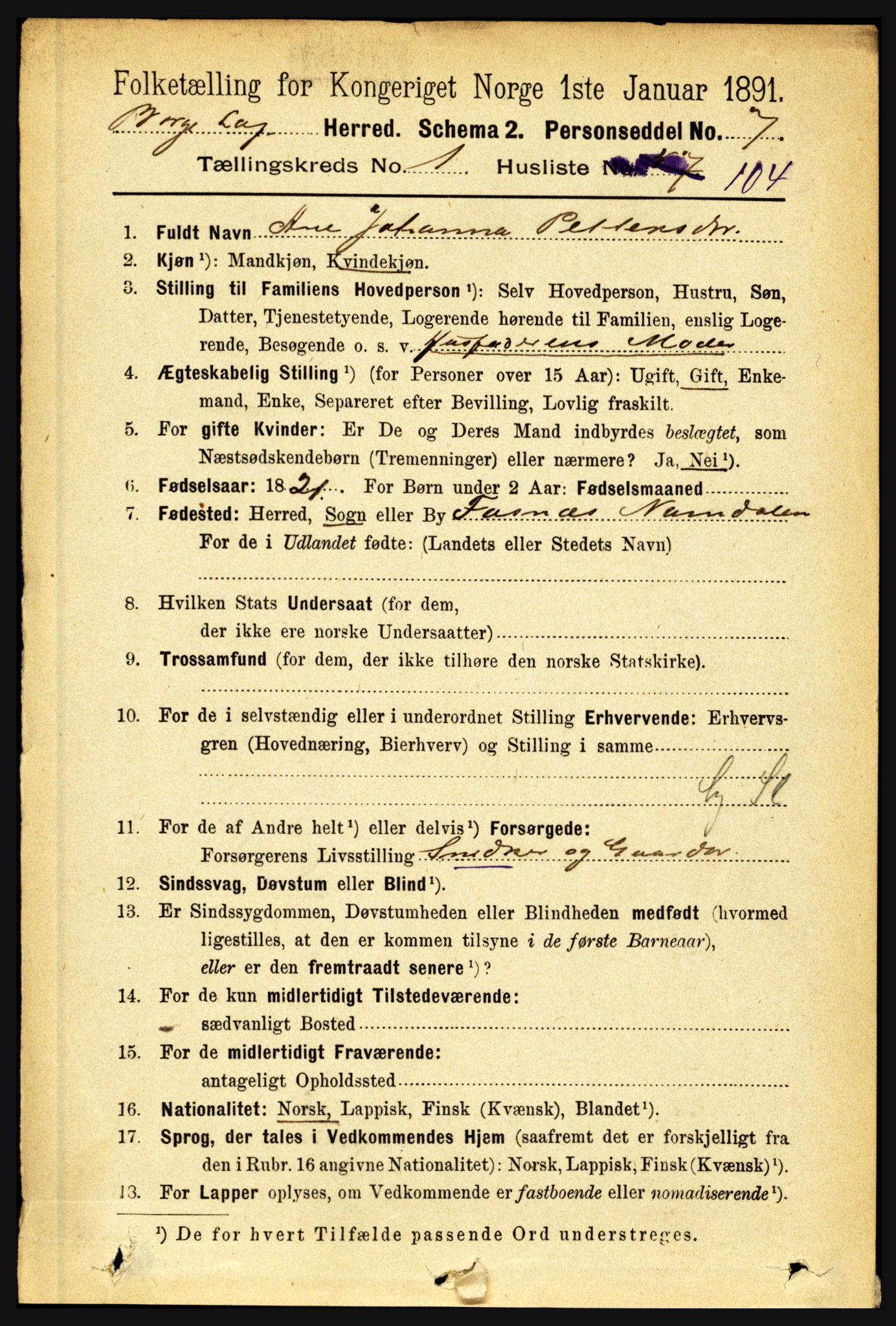 RA, 1891 census for 1862 Borge, 1891, p. 842