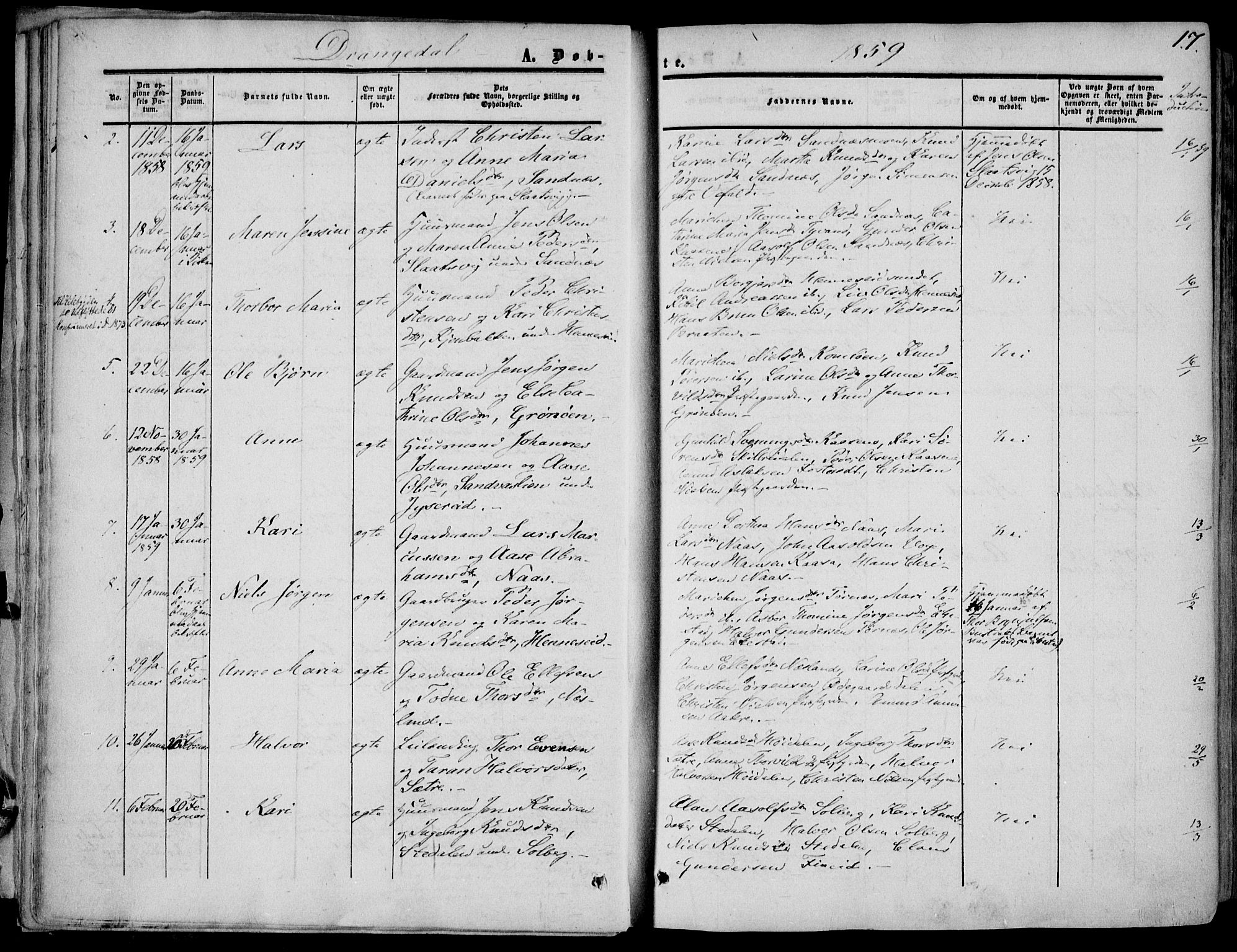 Drangedal kirkebøker, SAKO/A-258/F/Fa/L0008: Parish register (official) no. 8, 1857-1871, p. 17
