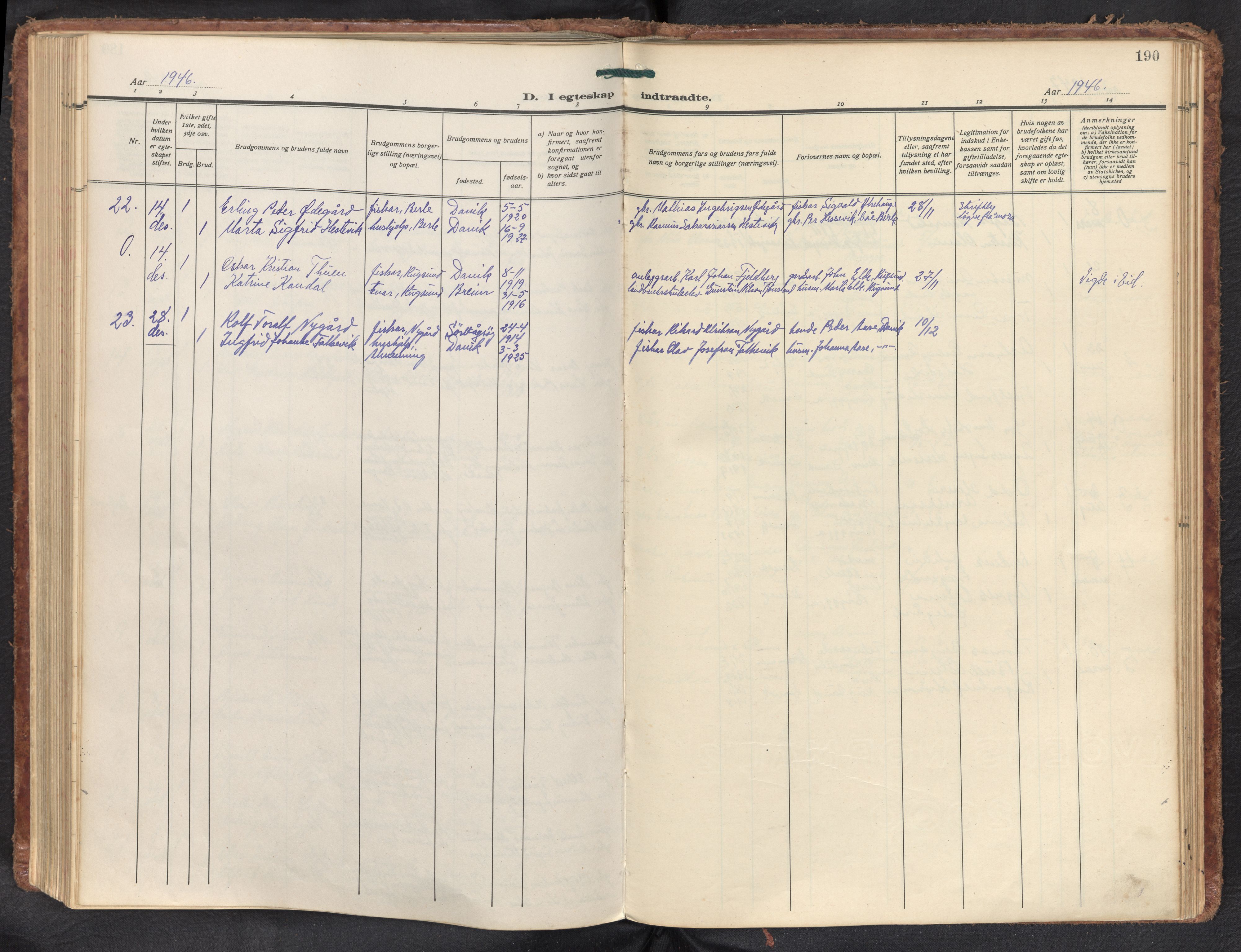 Davik sokneprestembete, SAB/A-79701/H/Haa/Haad/L0003: Parish register (official) no. D 3, 1931-1952, p. 189b-190a