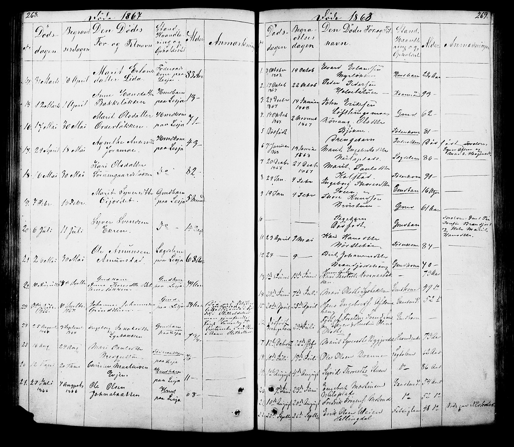 Lesja prestekontor, SAH/PREST-068/H/Ha/Hab/L0005: Parish register (copy) no. 5, 1850-1894, p. 268-269