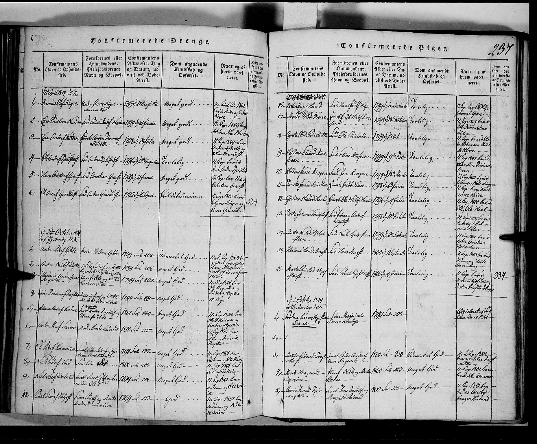 Toten prestekontor, SAH/PREST-102/H/Ha/Hab/L0001: Parish register (copy) no. 1, 1814-1820, p. 237