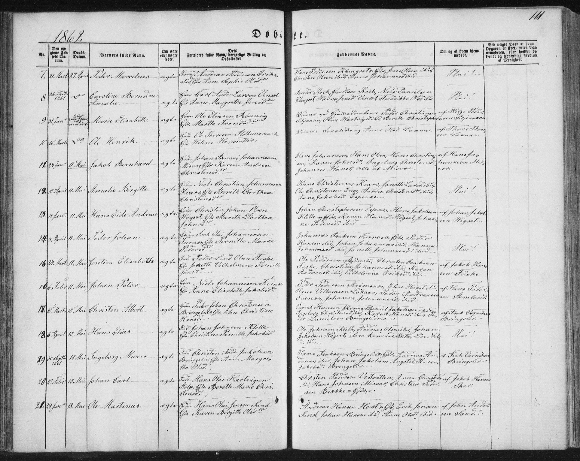 Ministerialprotokoller, klokkerbøker og fødselsregistre - Nordland, AV/SAT-A-1459/852/L0738: Parish register (official) no. 852A08, 1849-1865, p. 111