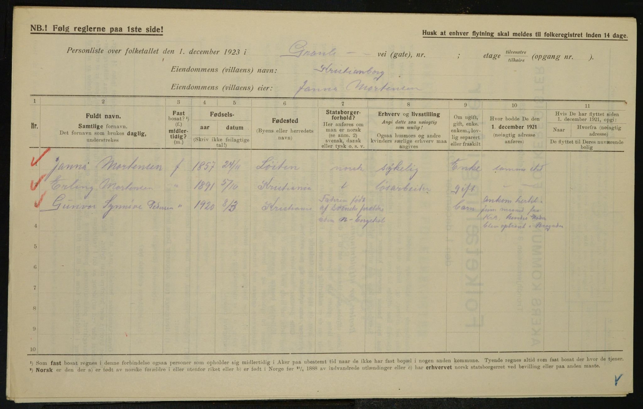 , Municipal Census 1923 for Aker, 1923, p. 25079