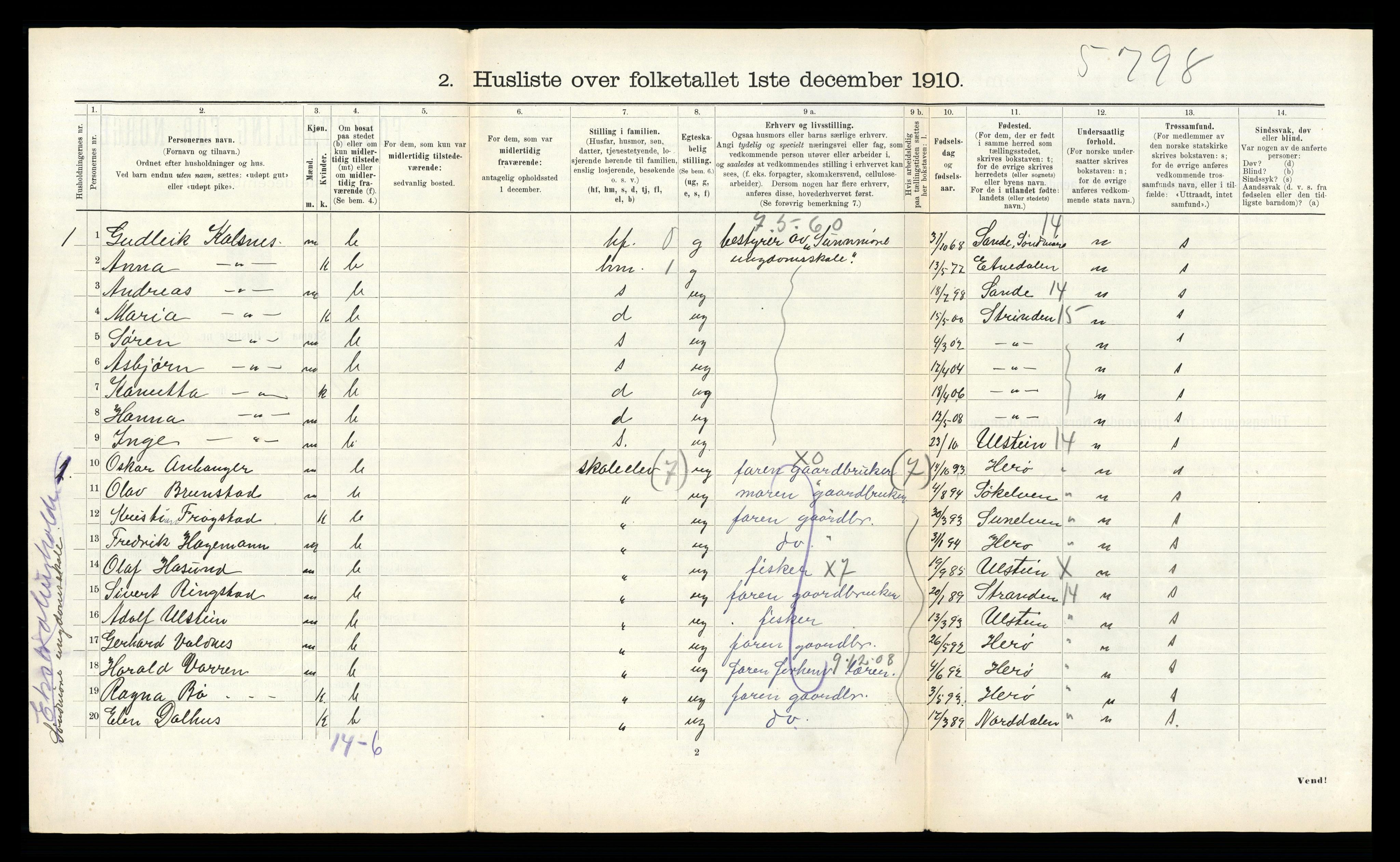 RA, 1910 census for Ulstein, 1910, p. 349