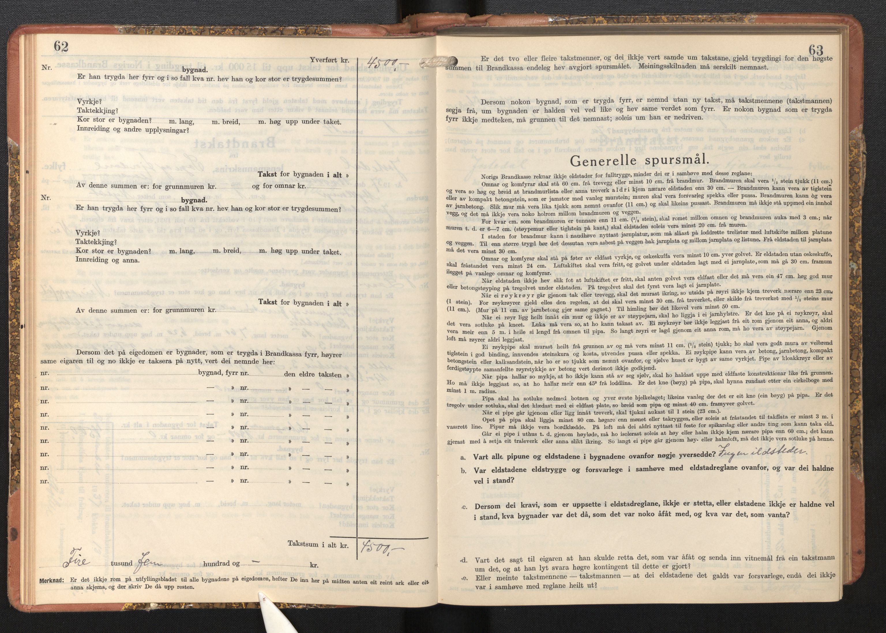 Lensmannen i Jostedal, AV/SAB-A-28601/0012/L0006: Branntakstprotokoll, skjematakst, 1936-1948, p. 62-63