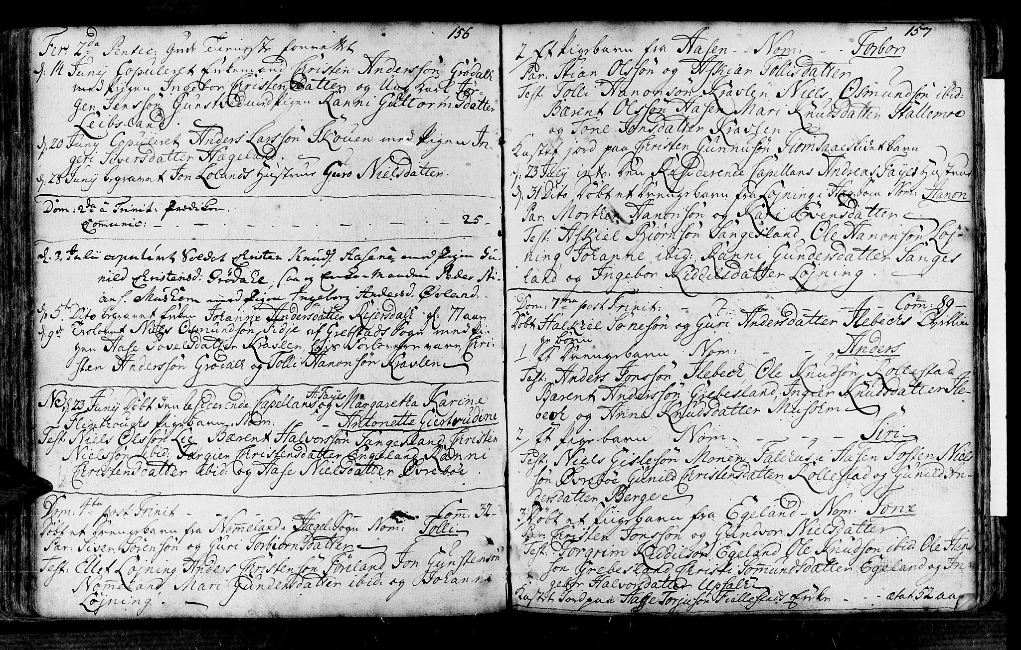 Vennesla sokneprestkontor, AV/SAK-1111-0045/Fa/Fac/L0001: Parish register (official) no. A 1, 1743-1784, p. 156-157