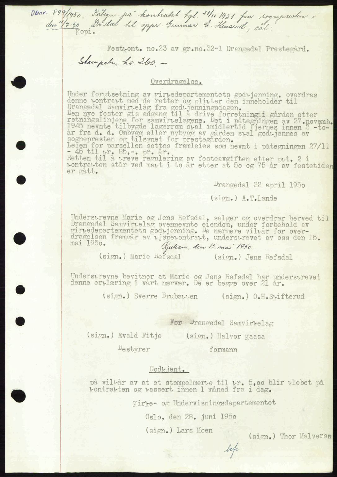 Kragerø sorenskriveri, AV/SAKO-A-65/G/Ga/Gac/L0003: Mortgage book no. A-3, 1949-1950, Diary no: : 899/1950